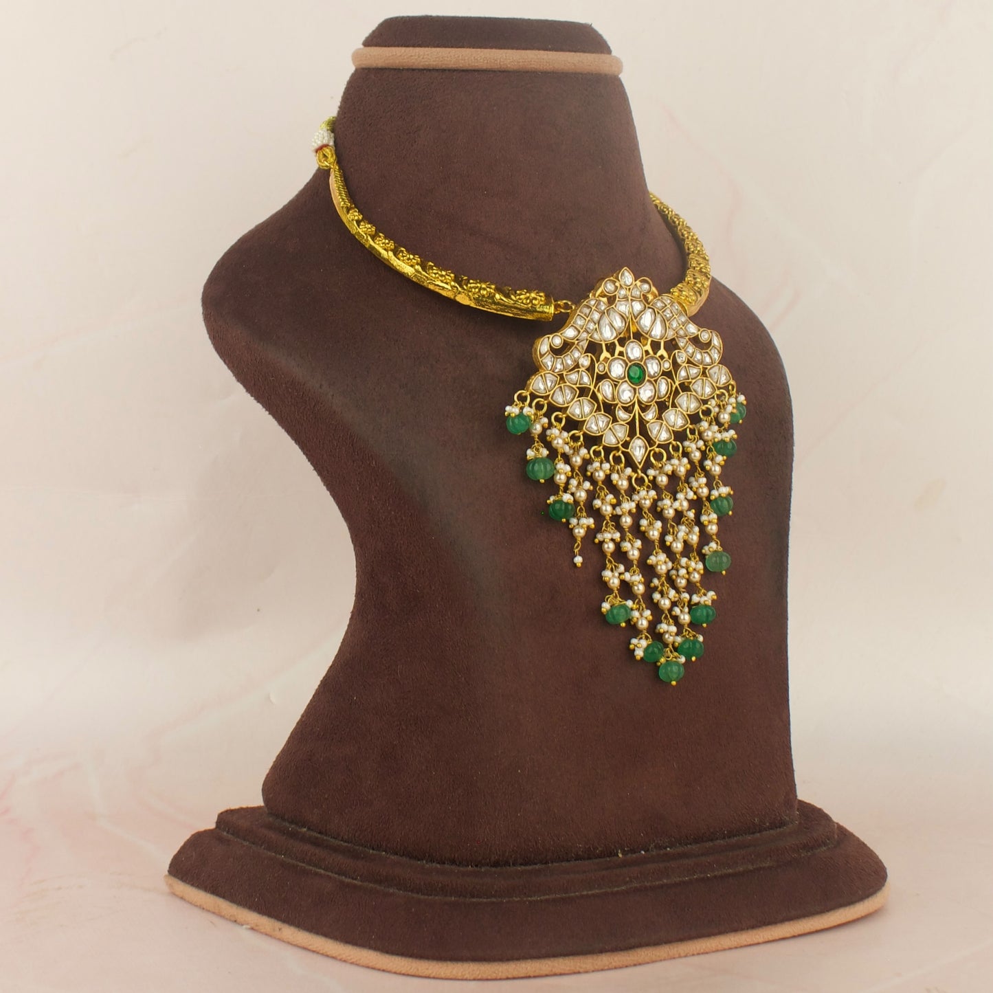 Lavish Floral Design Jadau Kundan Kanti with Guttapusalu Hanging
