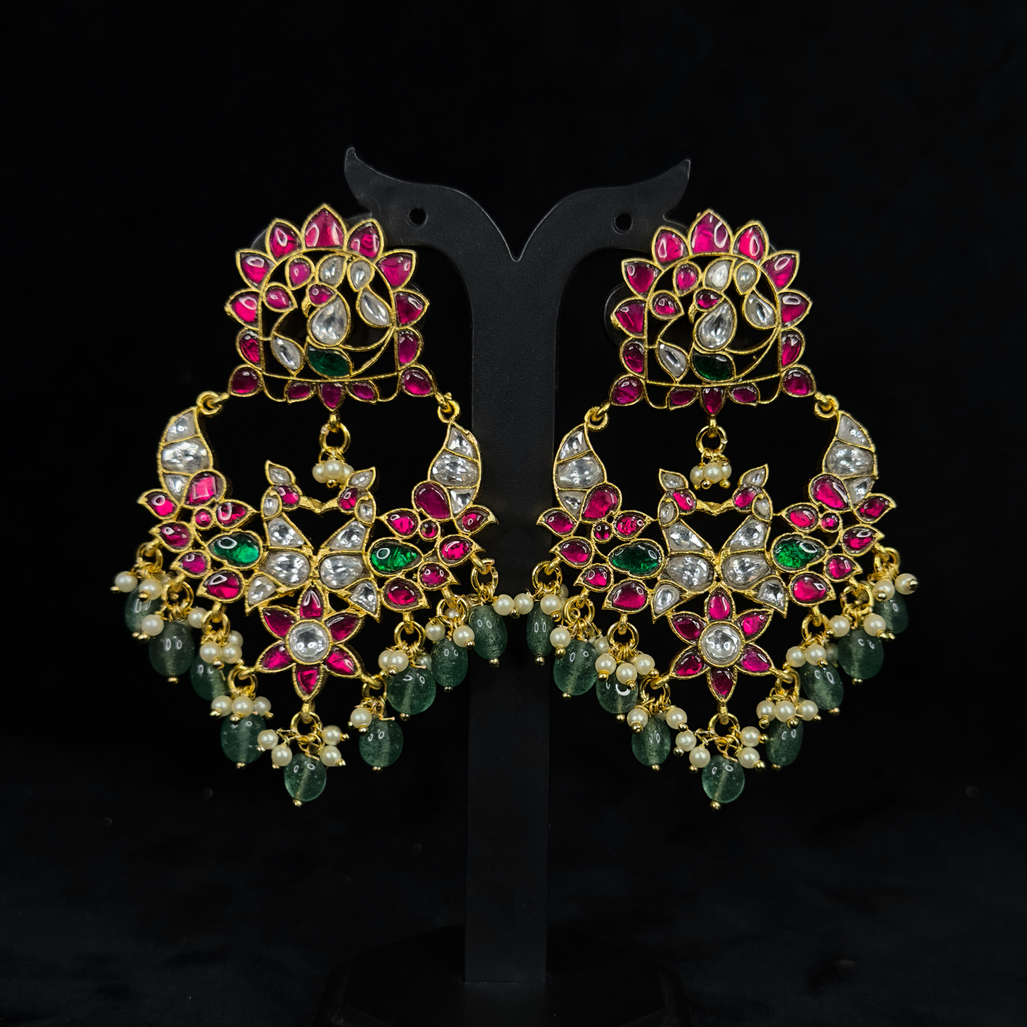 Elegant Lotus Jadau Kundan Chandbali Earrings - DULHAN JEWELS