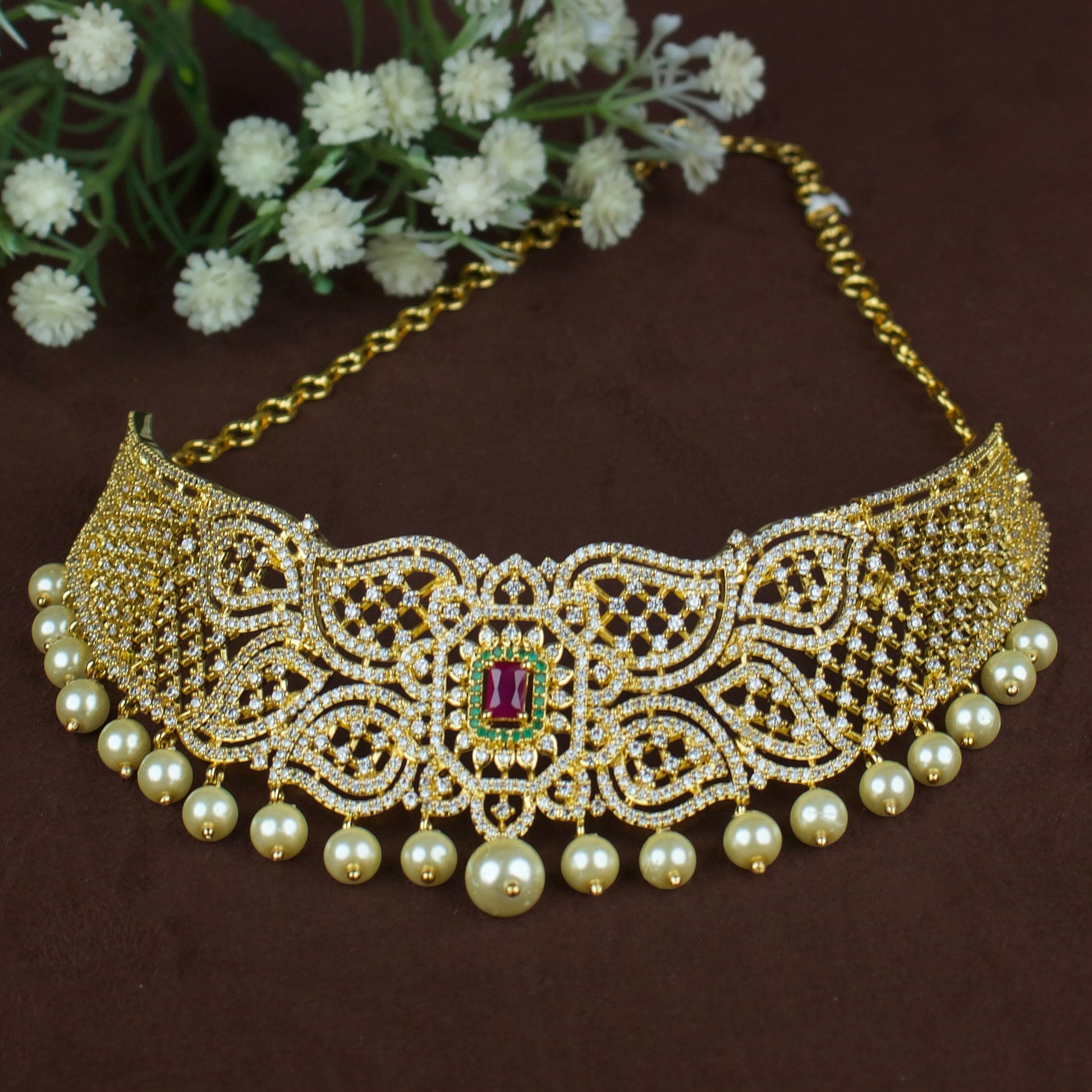 Exquisite Diamond Replica Choker Set With Earrings