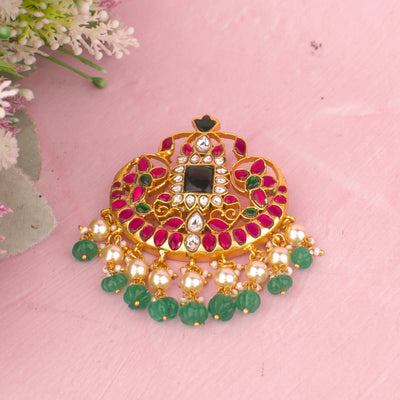 Traditional Jadau Kundan Locket With Green Beads