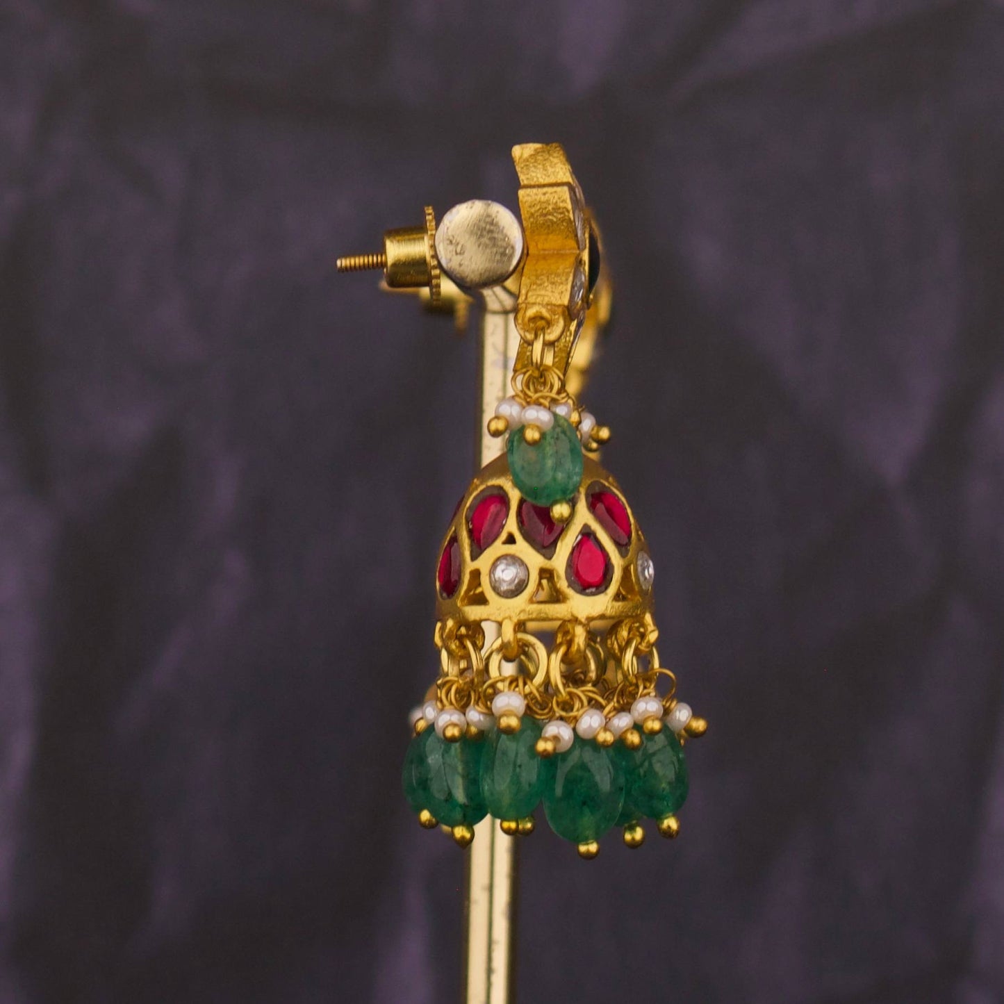 Floral Studded Sleek Jadau Kundan Jhumki Earrings