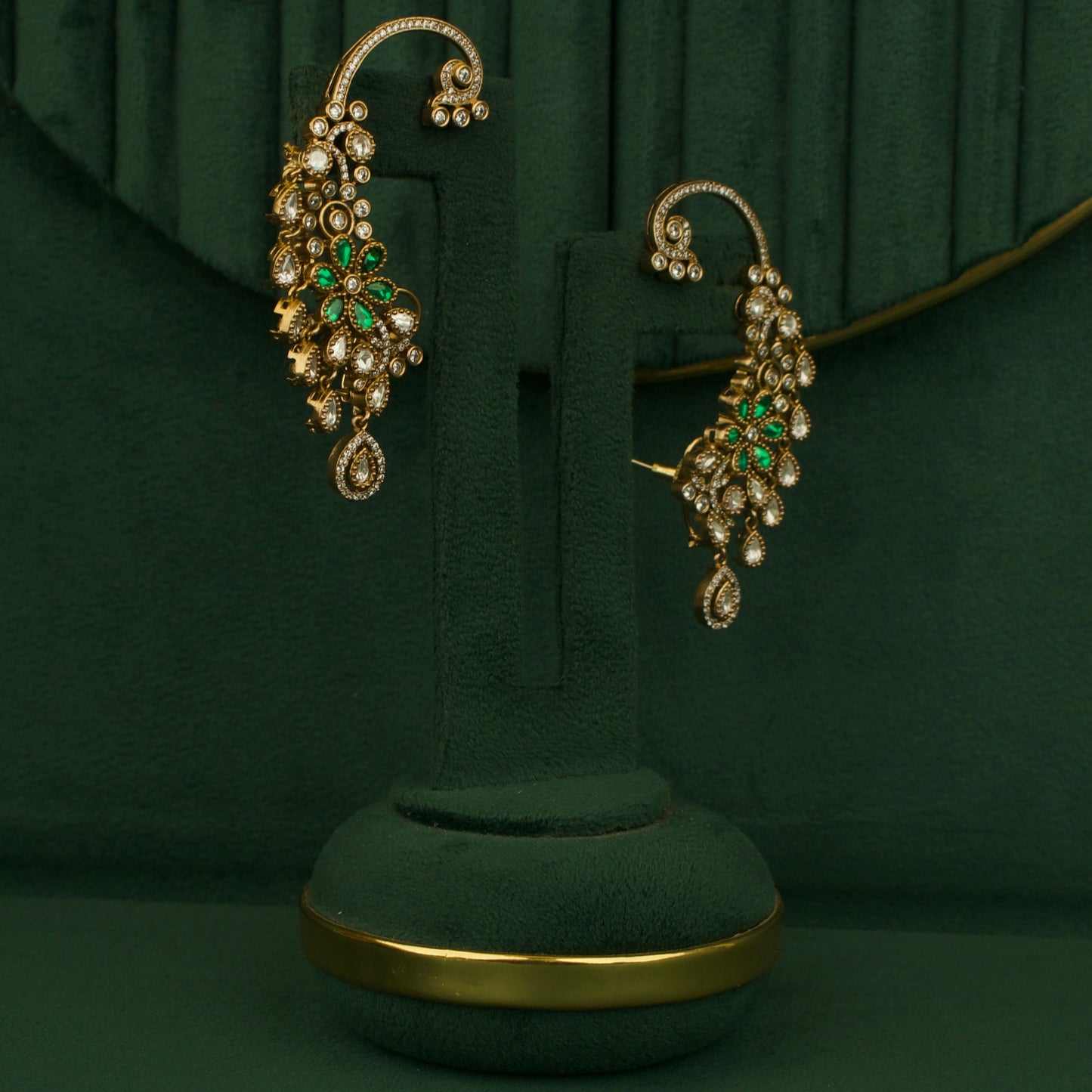Refined Victorian Earcuff With peacock Floral Design