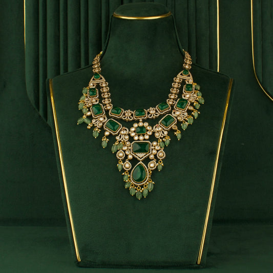 Graceful Double Layered Fusion Kundan & Polki Victorian Necklace Set