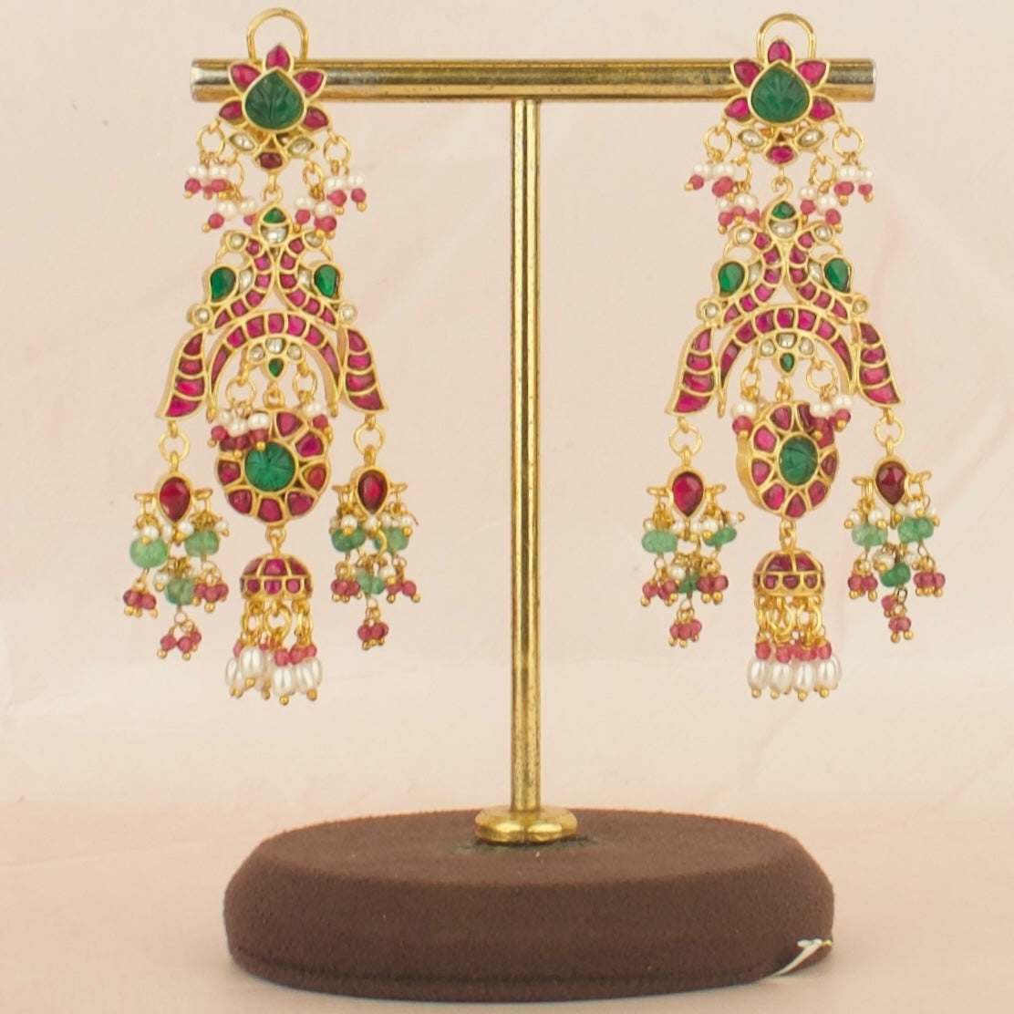 Bridal floral Peacock Design Jadau Kundan Chandbali with Beads
