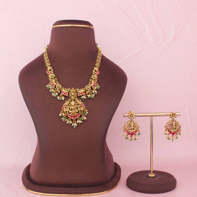 Traditional Nakshi Temple Necklace Set With Lakshmi Devi Pendant