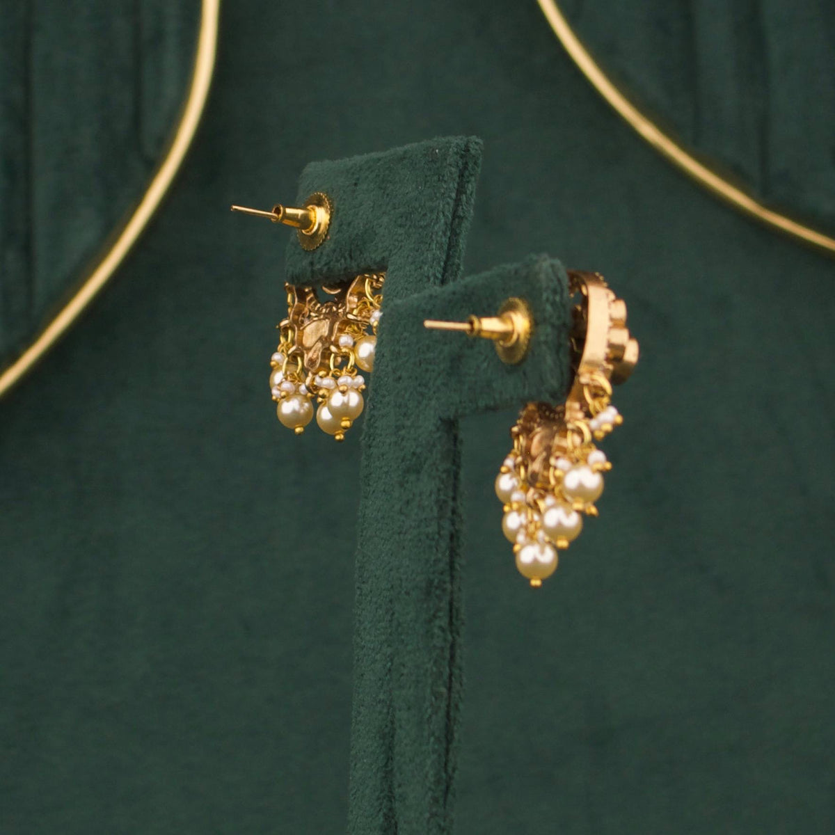 Ethnic Ruby Victorian Stud Earrings With Pearl Drops