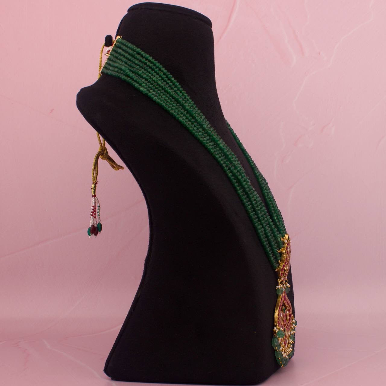 Jadau Kundan Green Beads Mala