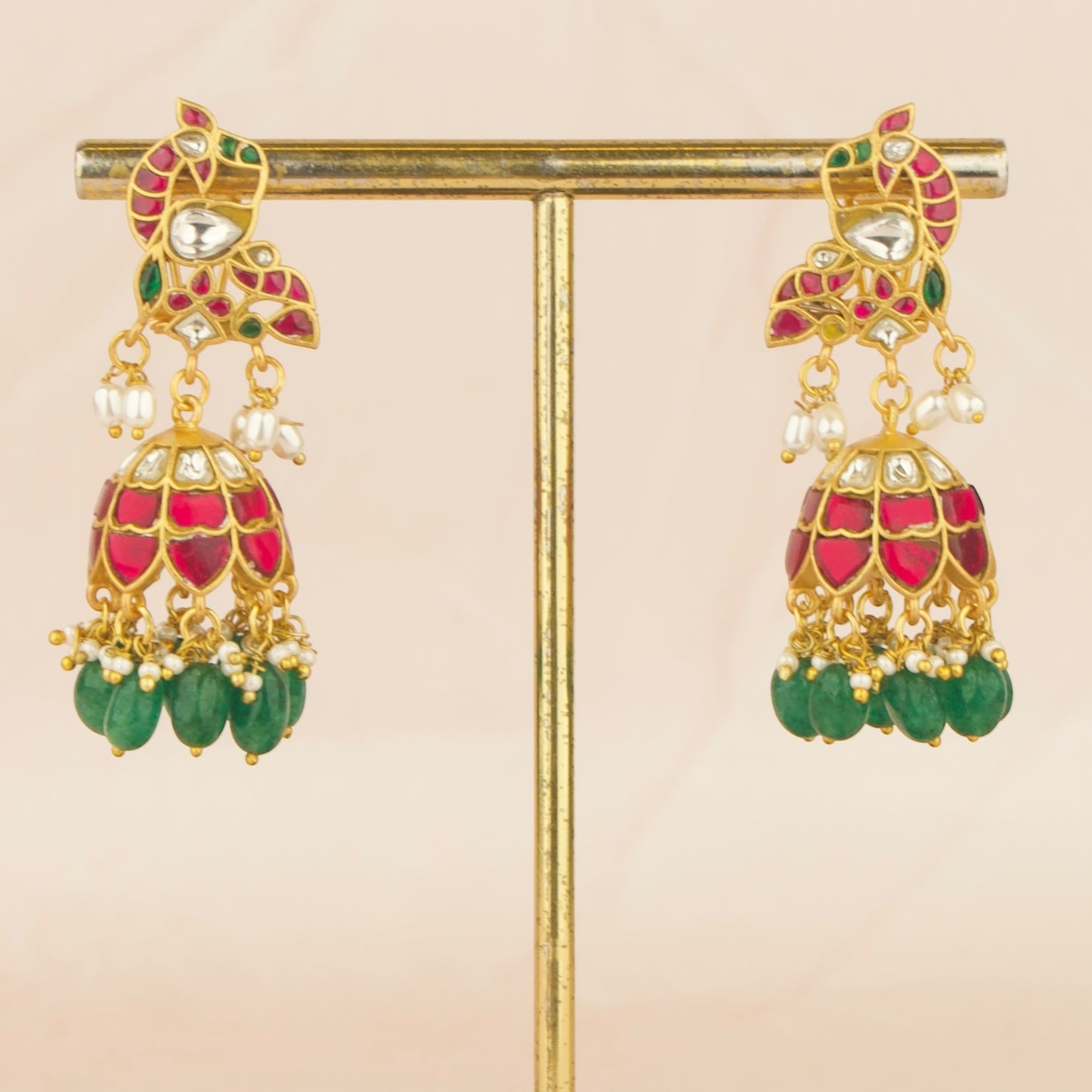 Peacock Design Studded Jadau Kundan Jhumki with Beads
