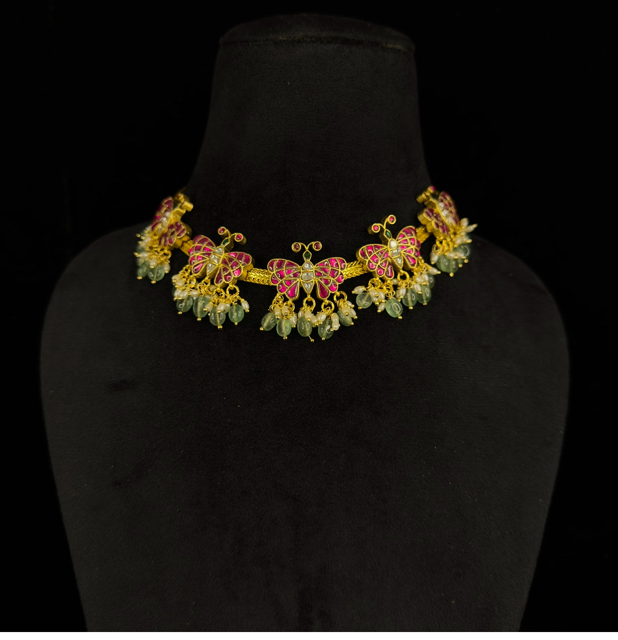 Whimsical Butterfly Delight: Jadau Kundan Necklace - DULHAN JEWELS