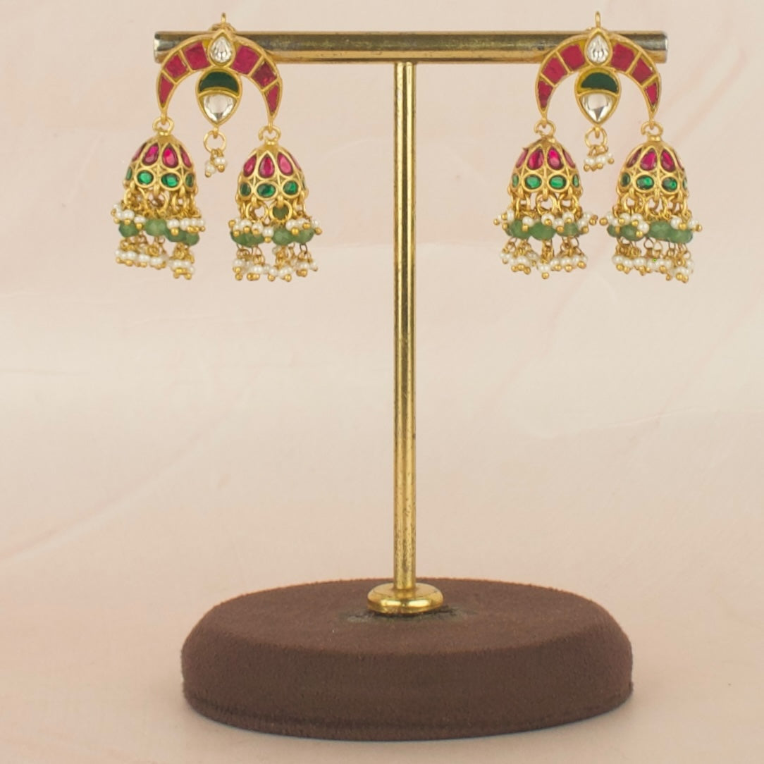 Unique Chand Bali Design Studded Jadau Kundan Jhumki