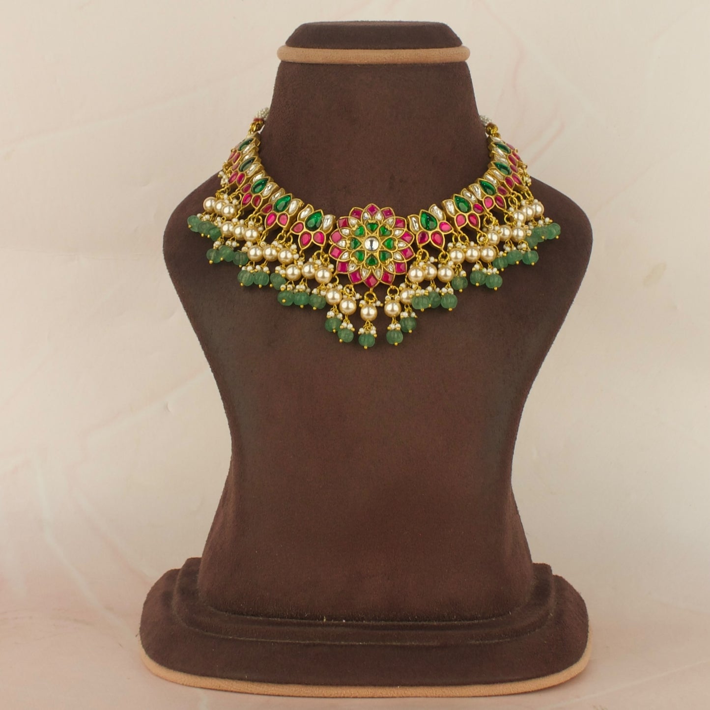 Floral Lotus Design Jadau Kundan Short Necklace