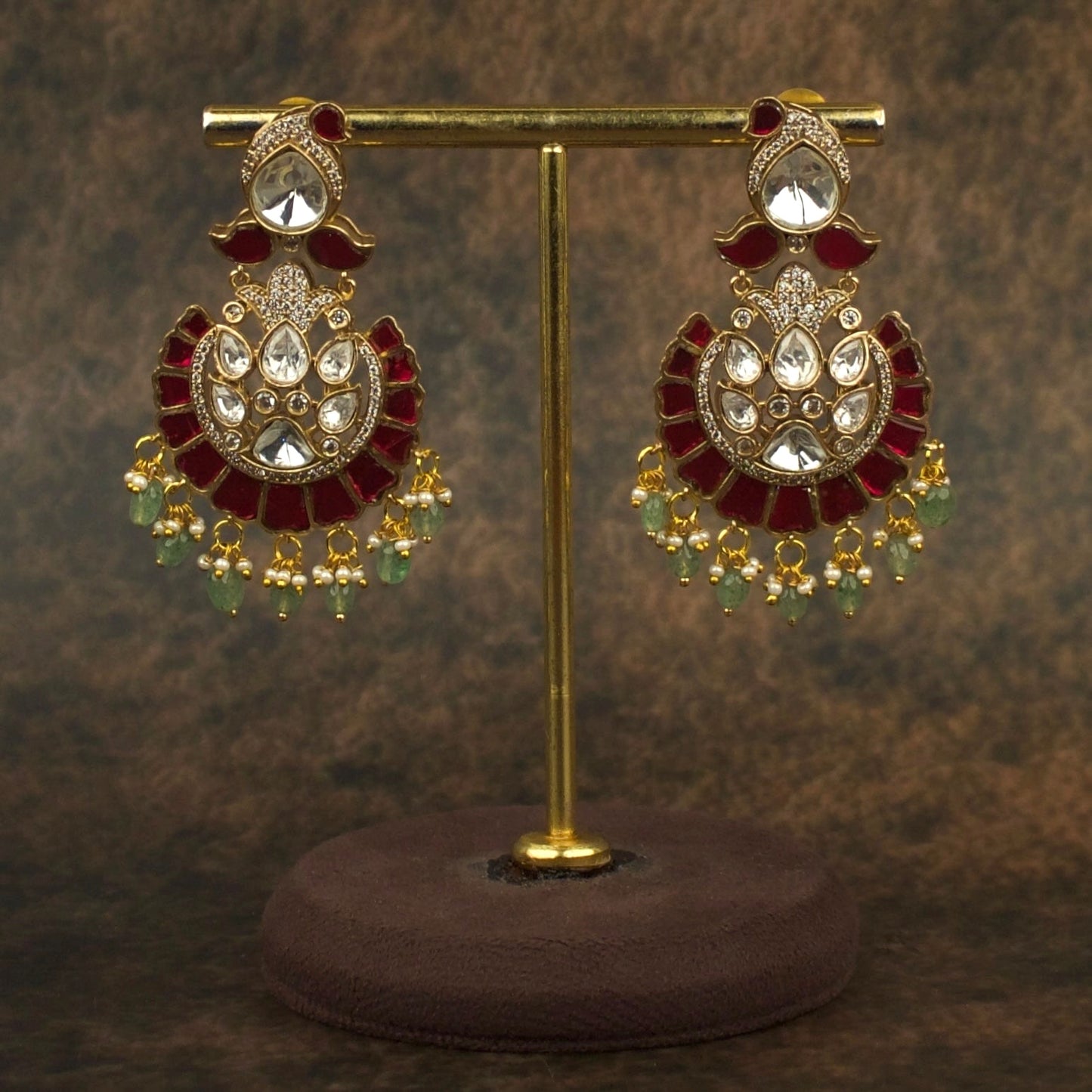 Victorian Polki and Kundan Fusion Chandbali with Pearl Accents