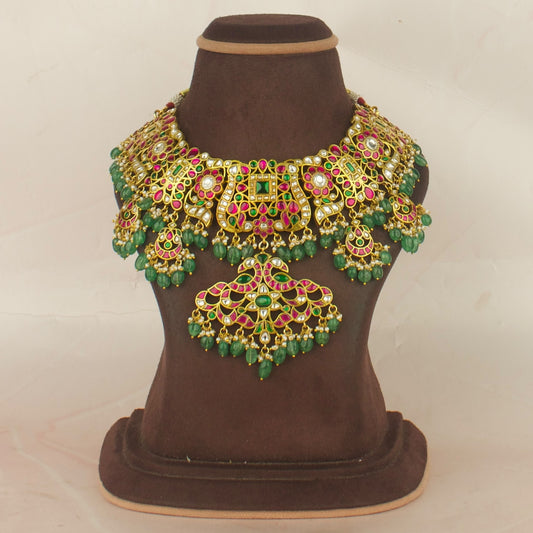 Bridal Floral Peacock Design Jadau Kundan Short Necklace