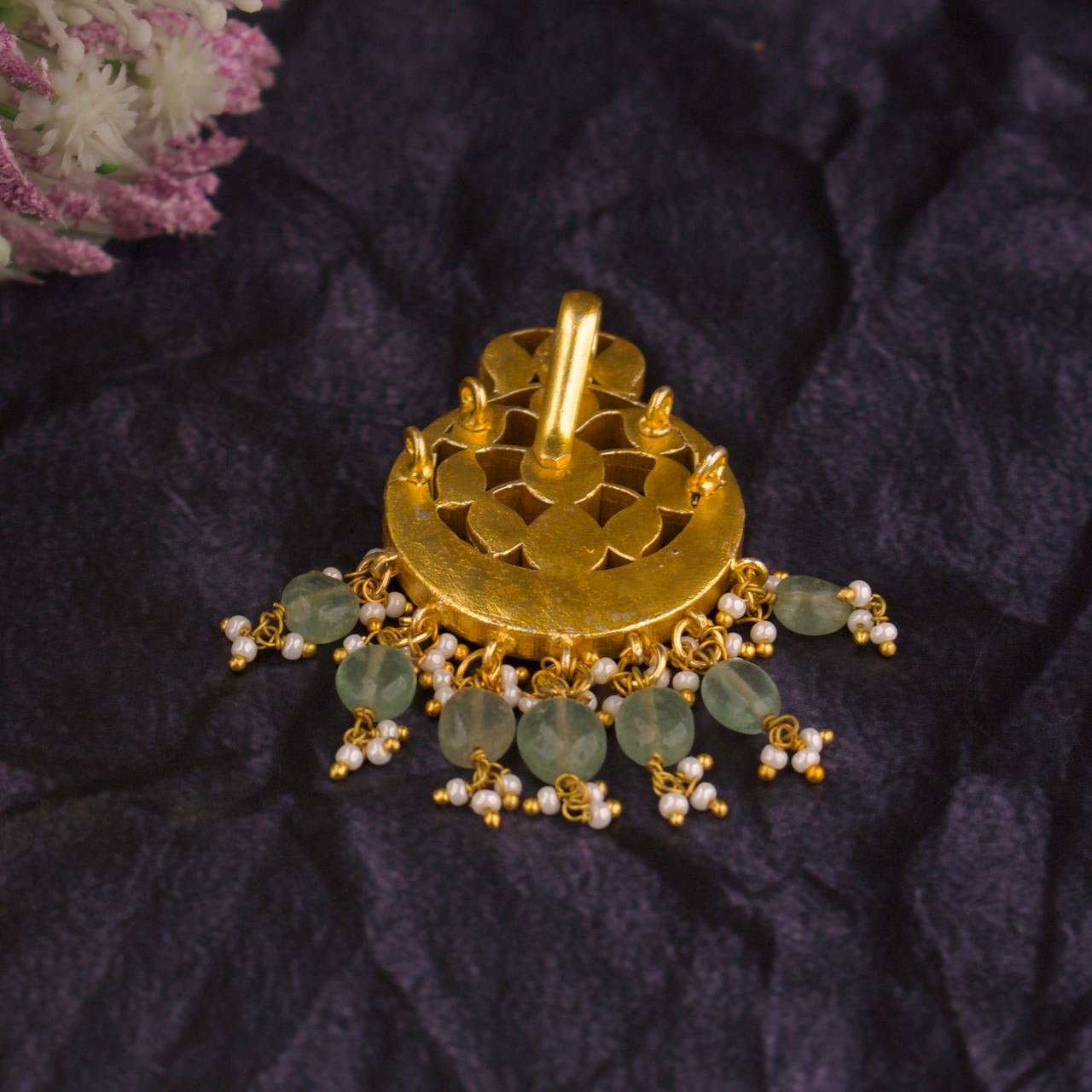 Small Size Jadau Kundan Locket With Guttapusalu Hangings