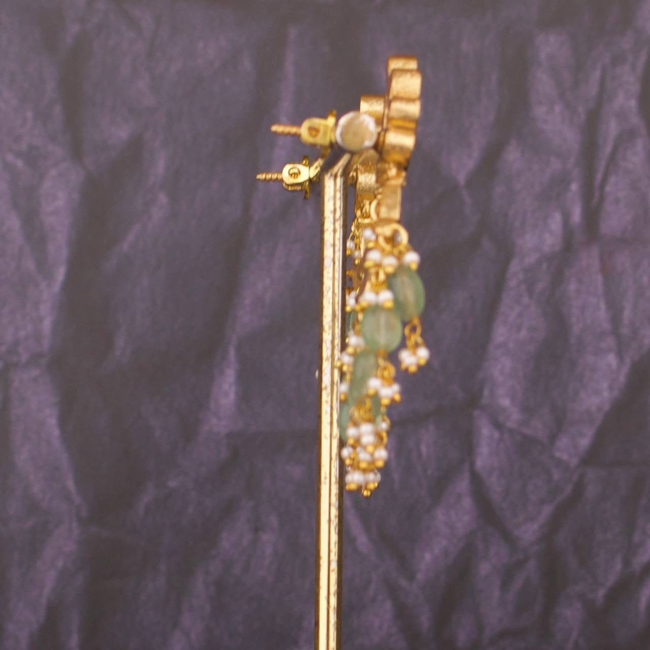 Peacock Studded Jadau Kundan Chandbali with Pearl & Beads Hanging