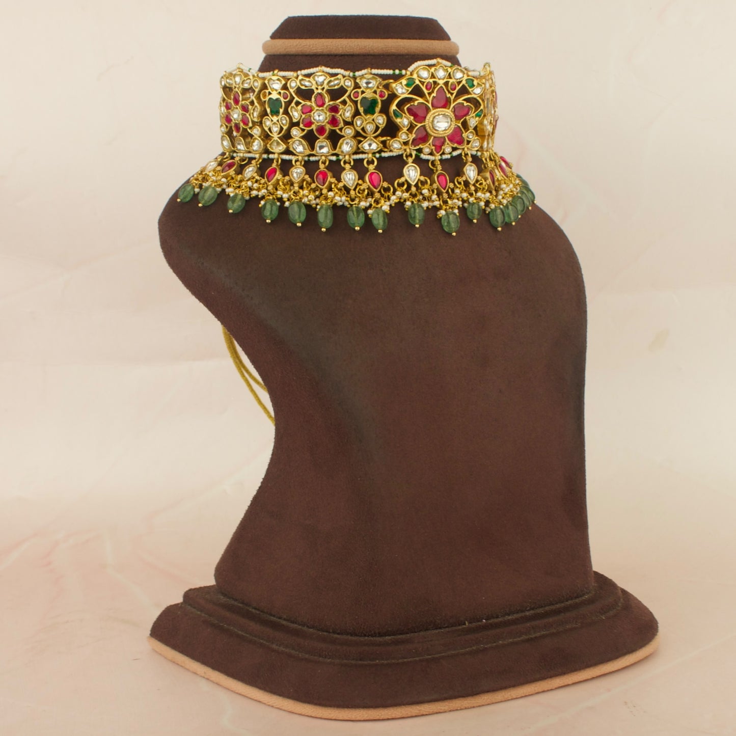 Grand floral Design Jadau Kundan Choker with Green Beads