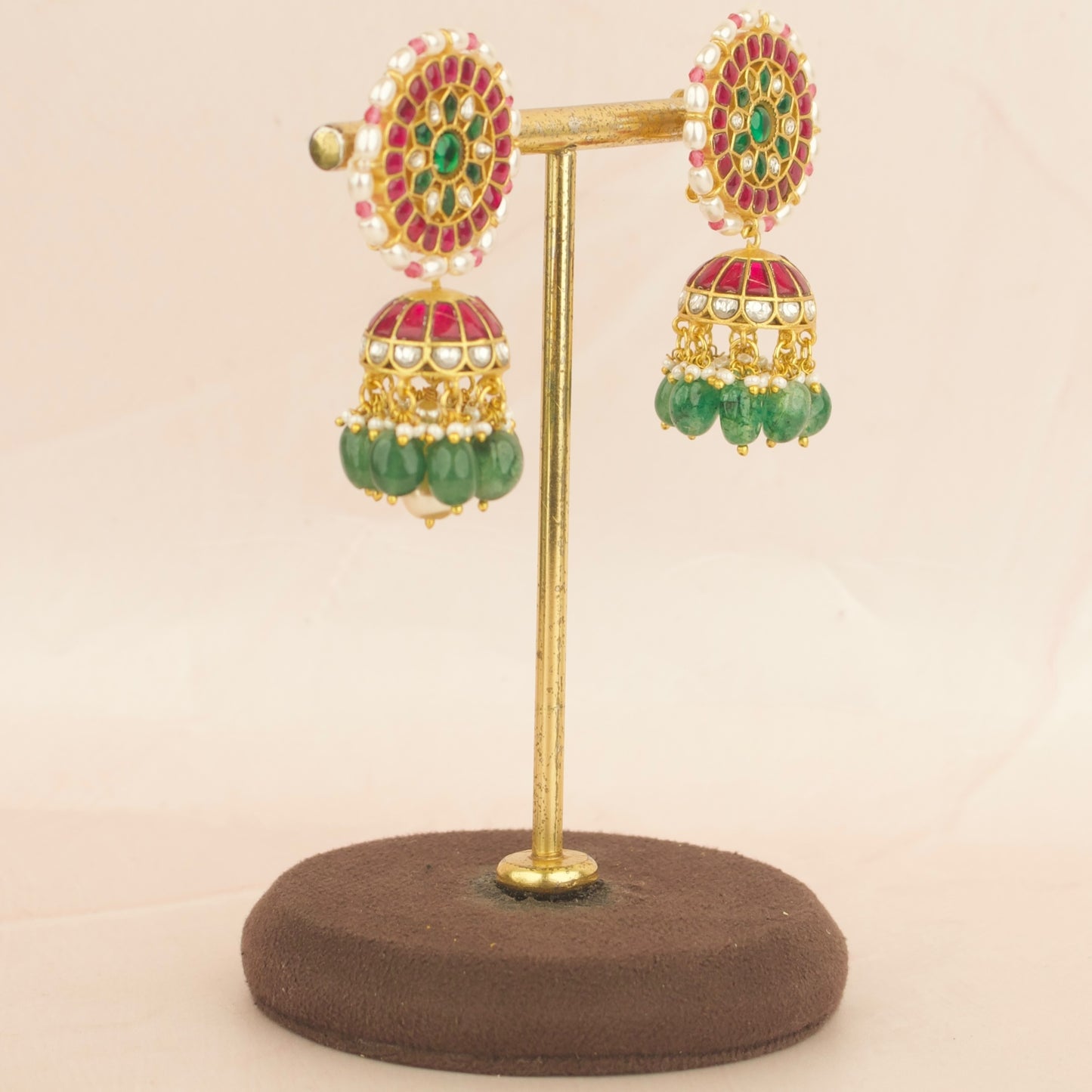 Stunning Jadau Kundan Jhumki With Pearl Bordering
