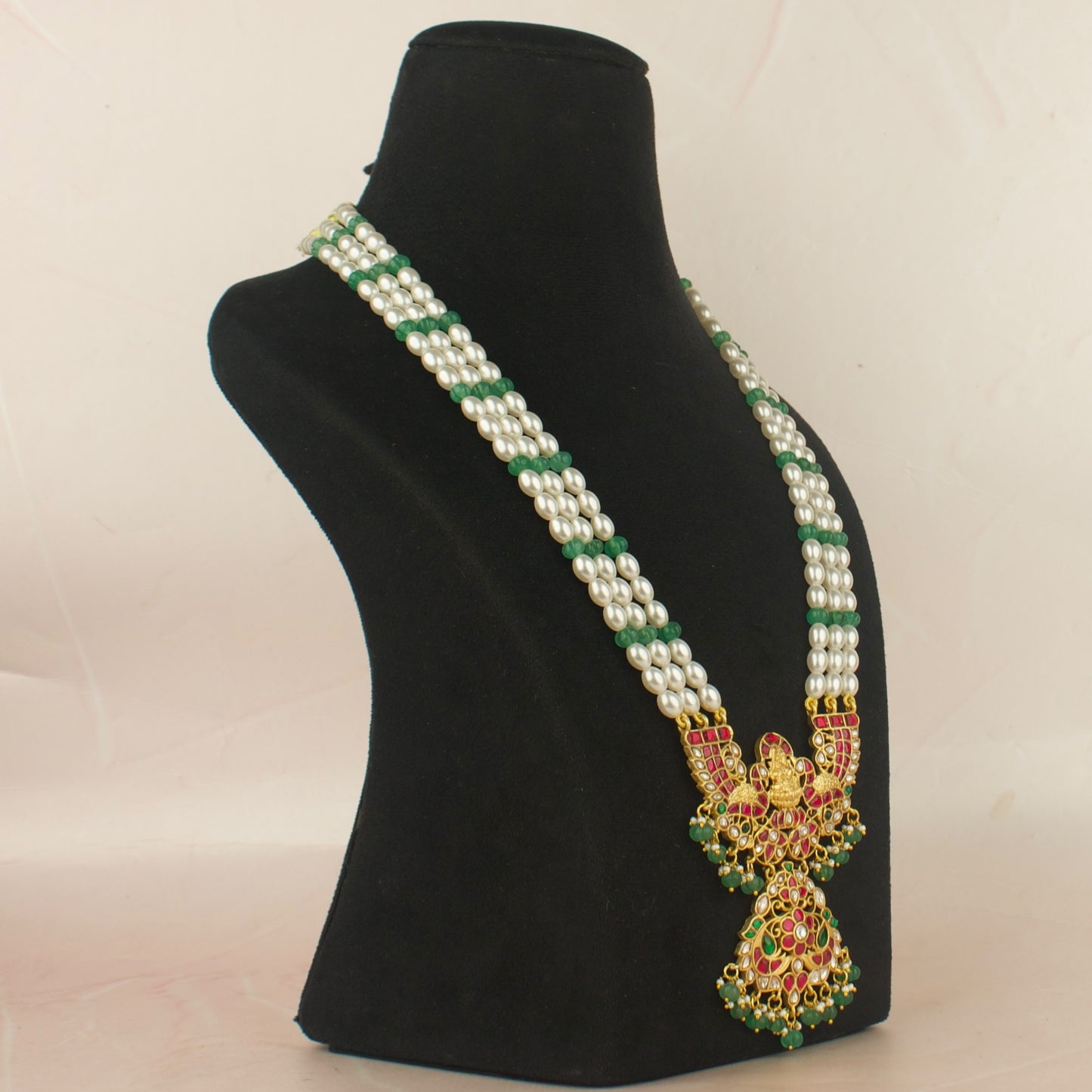 Peacock Lakshmi Devi Design Locket Jadau Kundan Rani Haar