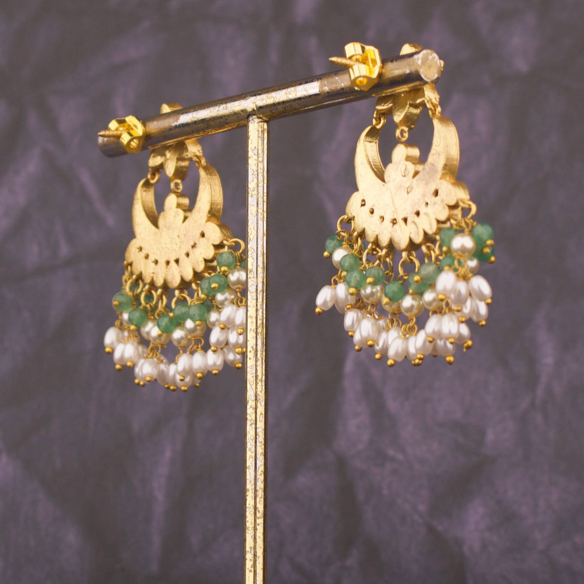 Floral Studded Jadau Kundan Chandbali Earrings