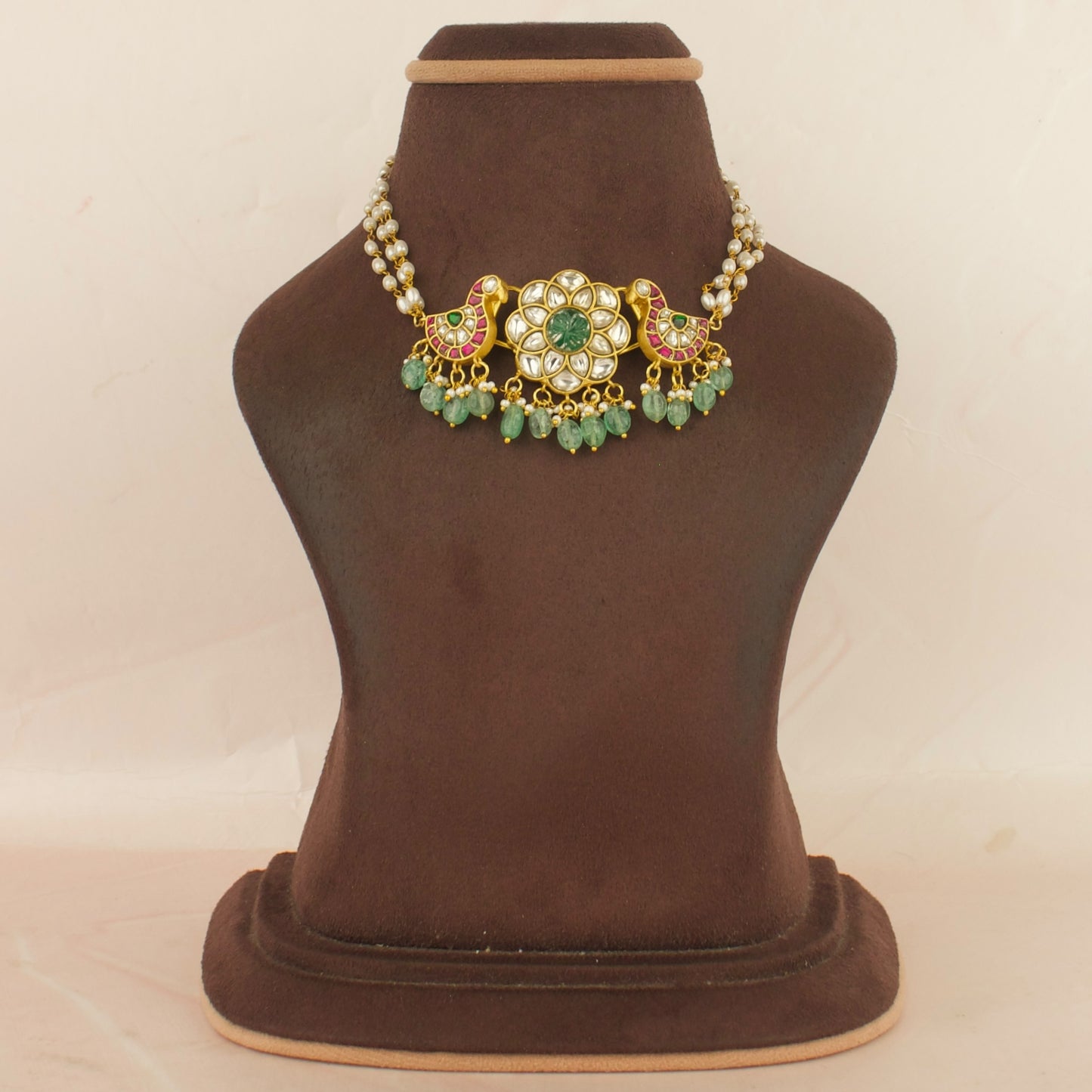 Opulent Floral Design Jadau Kundan Beads Choker