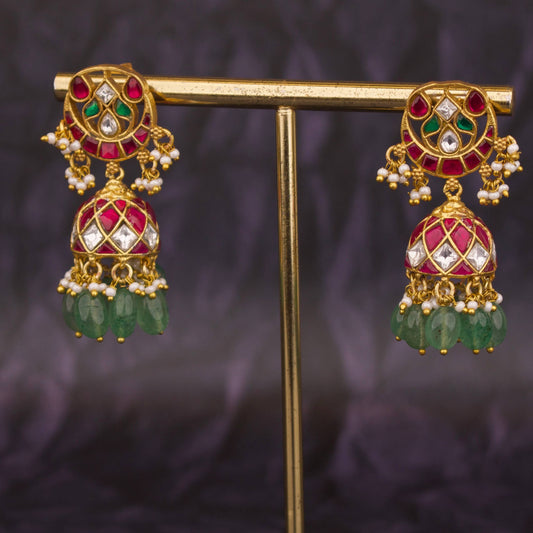 Chand Shaped Jadau Kundan Jhumki Earrings