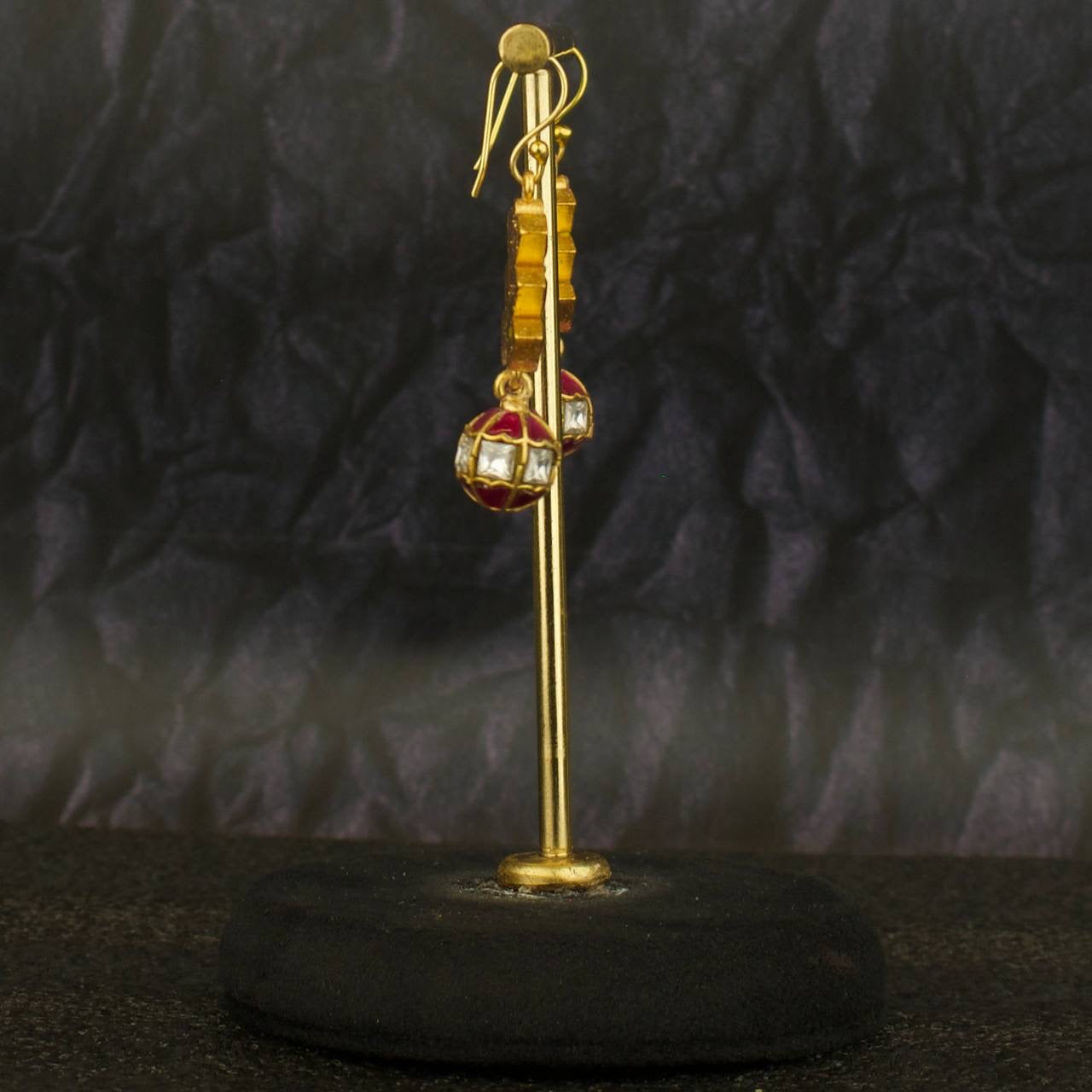 Unique Jadau Kundan Hanging Earrings With Kundan Ball As Droplet