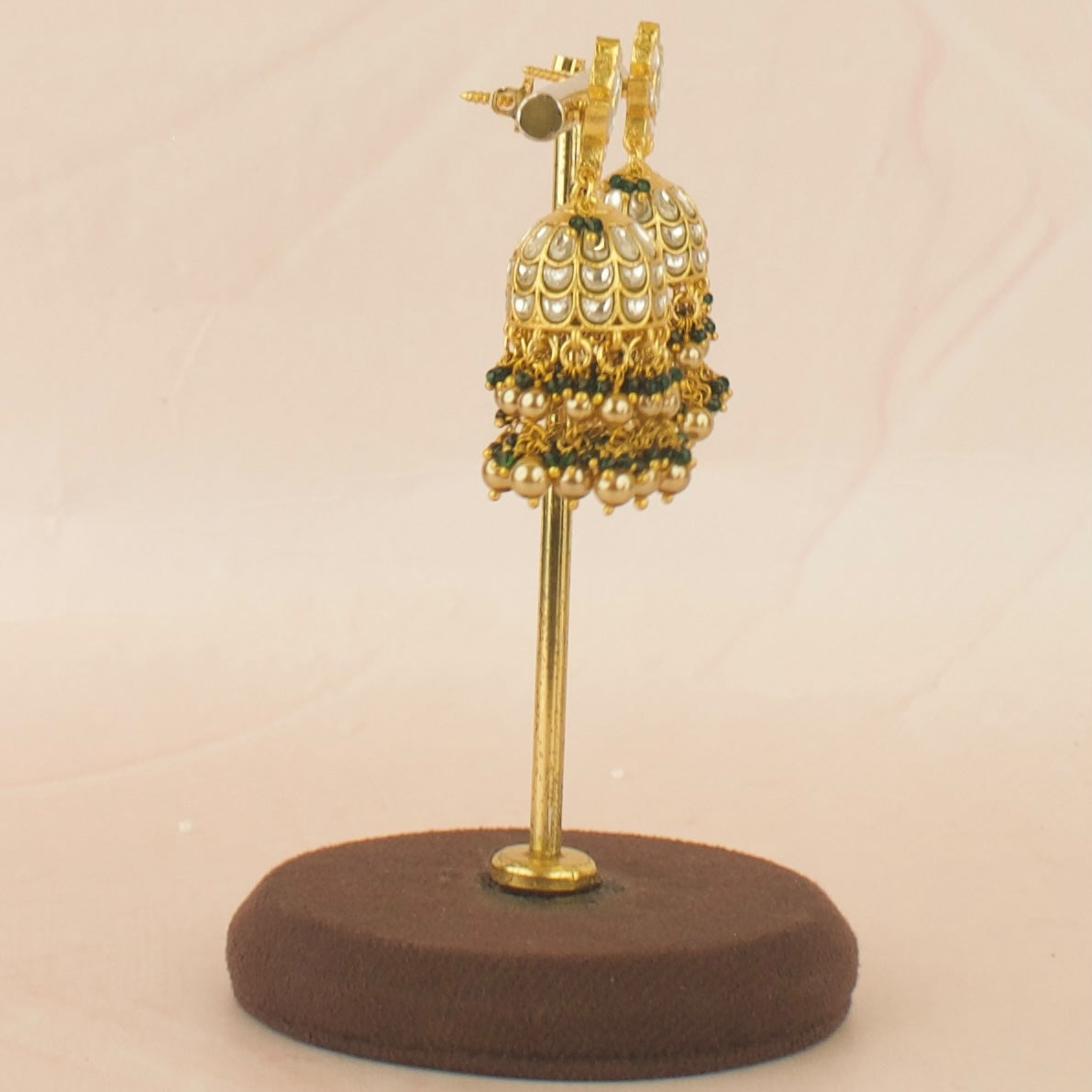 Gold Style Lotus Design Studded Jadau Kundan Jhumki