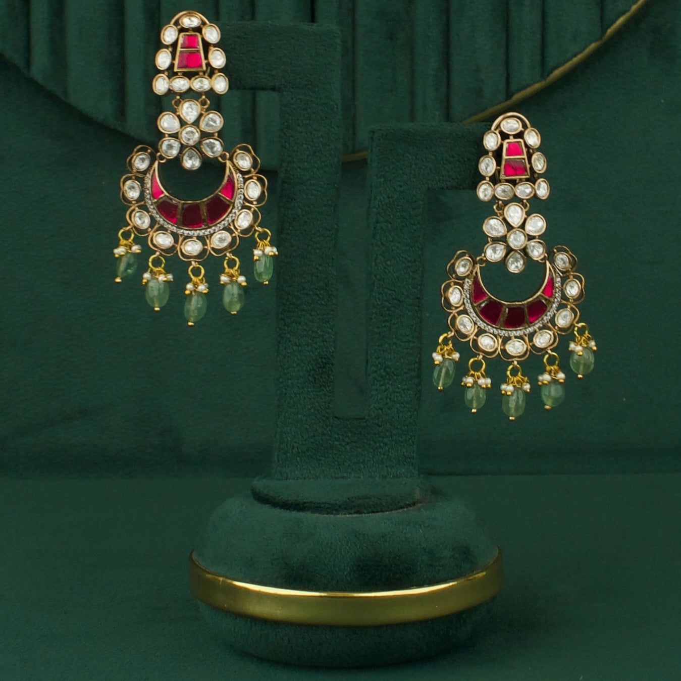 Captivating Polki Mehandi Victorian Chand Bali Earrings