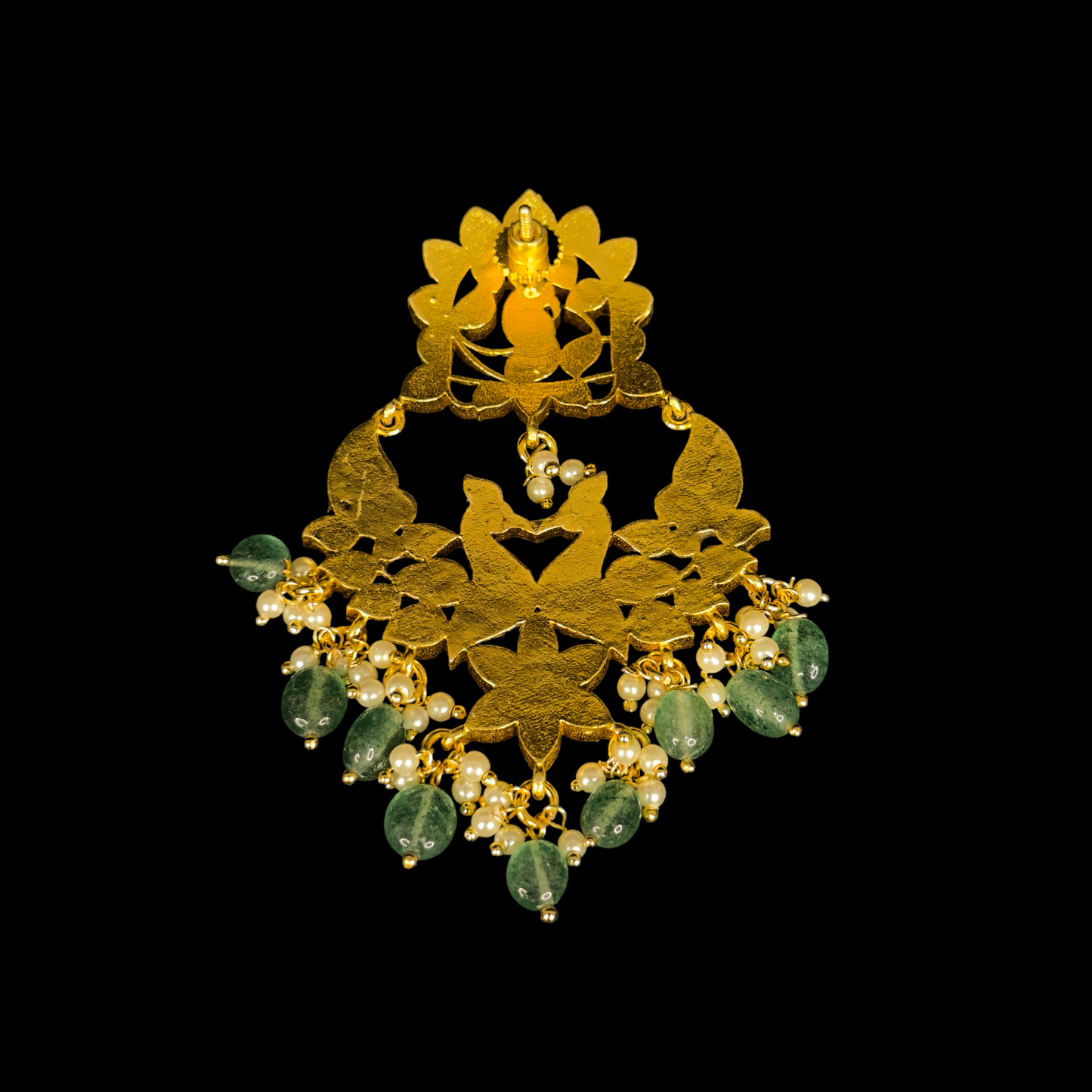 Elegant Lotus Jadau Kundan Chandbali Earrings - DULHAN JEWELS