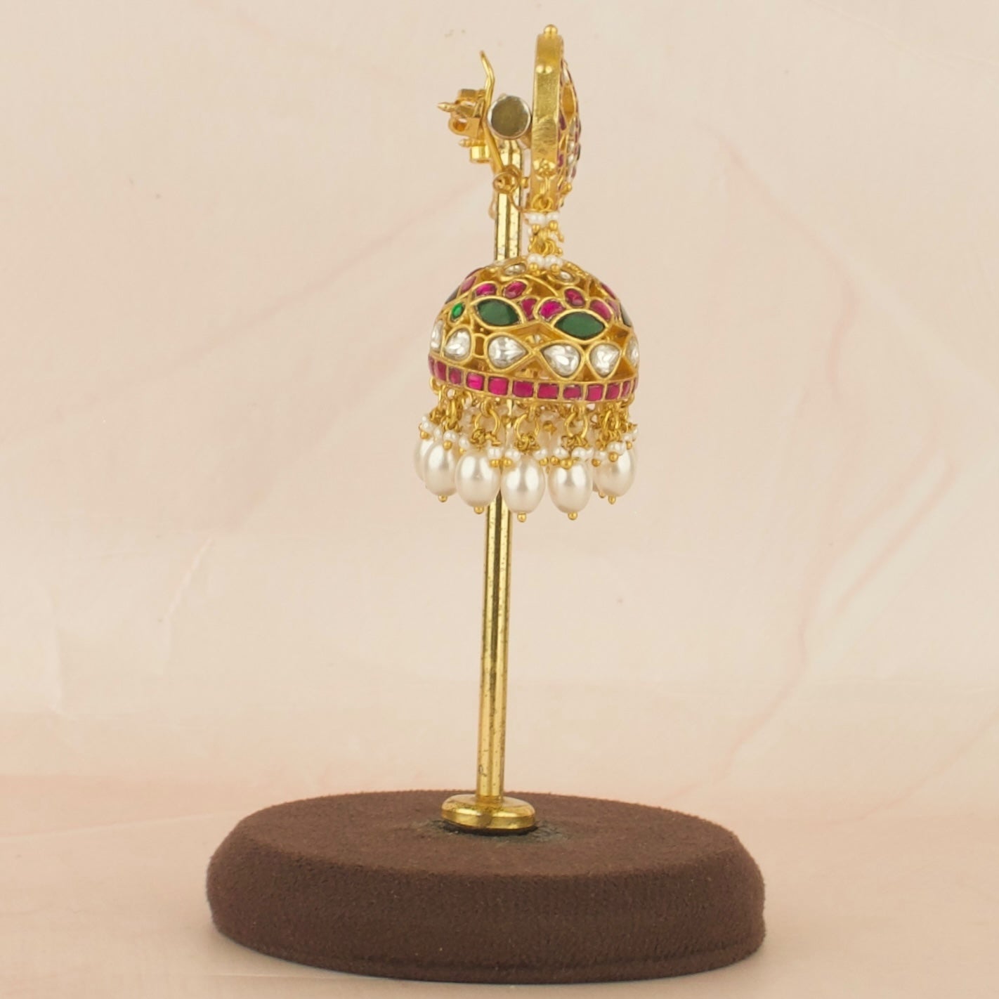 Bridal Gold Style Jadau Kundan Jhumki with Beads