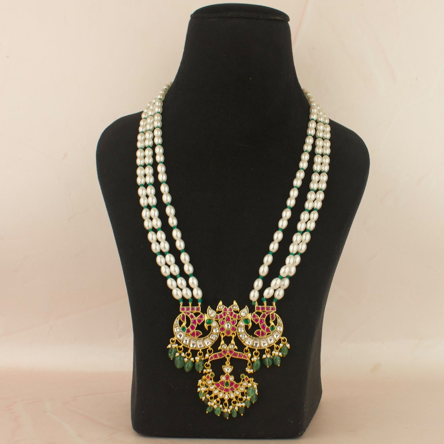 Refined Peacock Design Jadau Kundan Beads Necklace