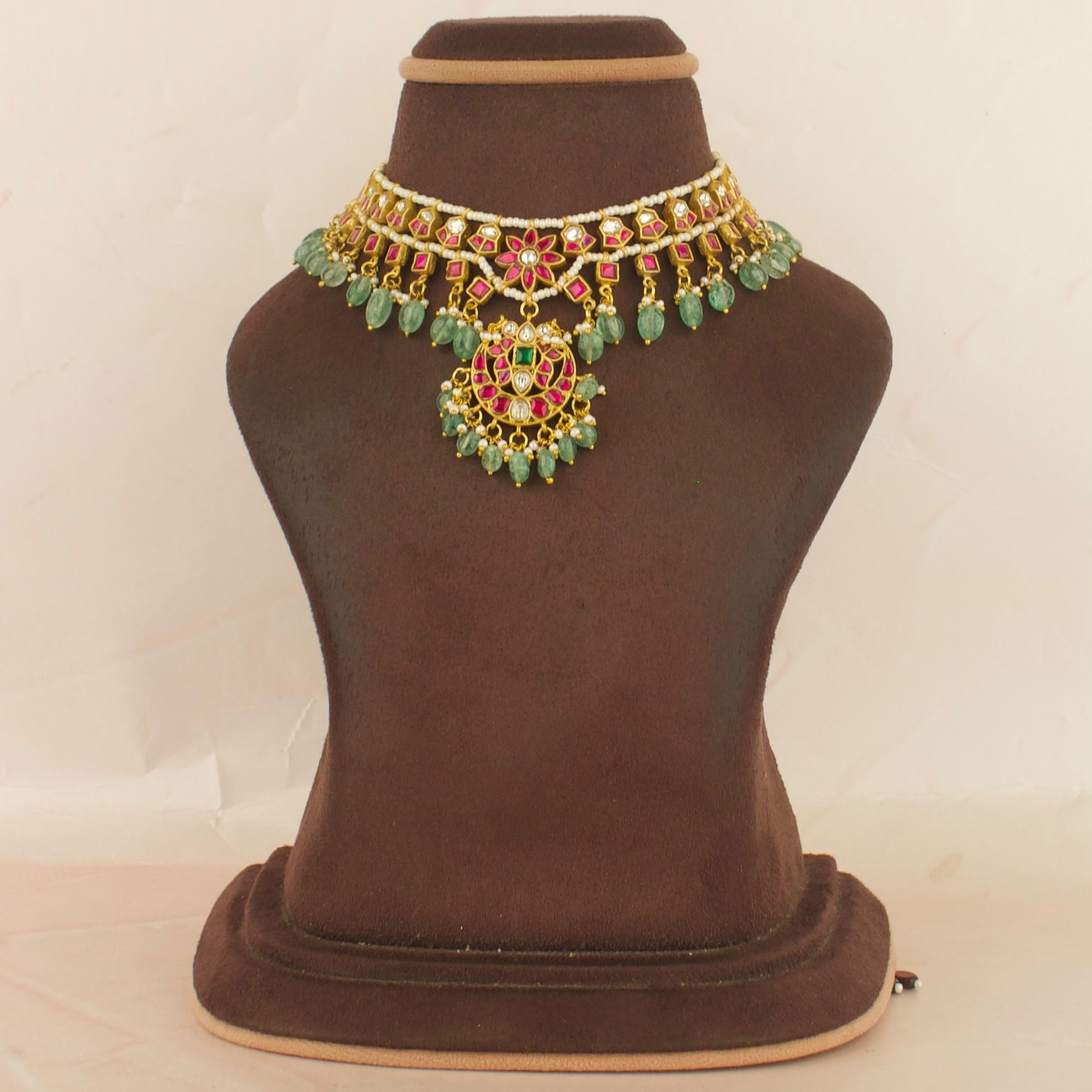 Gold inspired floral Chandbali Design Jadau Kundan Necklace and Choker