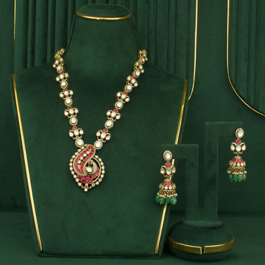 Latest Peacock Design Victorian Fusion Kundan & Polki Necklace Set