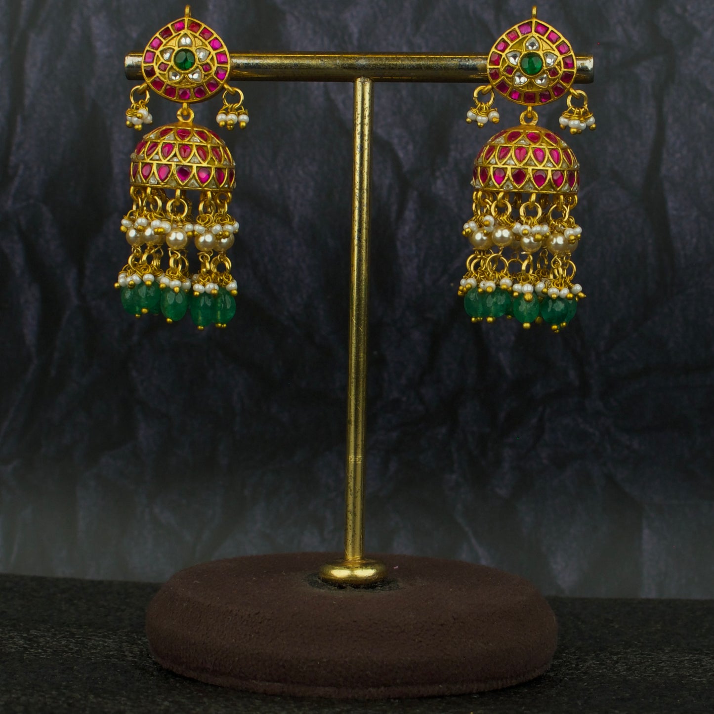 Charming Jadau Kundan Jhumki With Swarovski Pearl & Beads Hanging