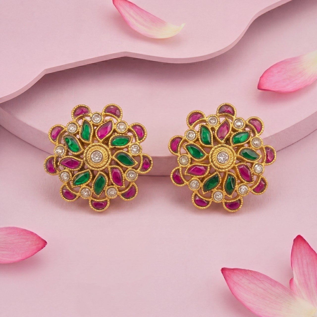 Beautiful Flower design Jadau Kundan Stud Earrings