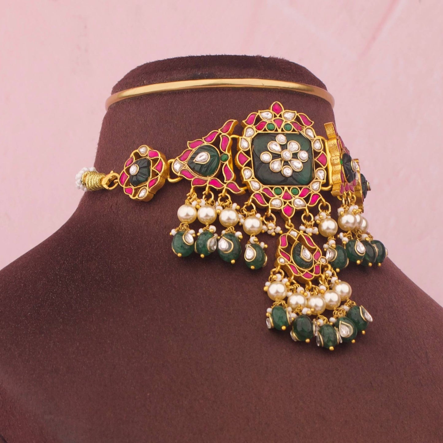 Designer Jadau Kundan Choker With Pearl Hangings