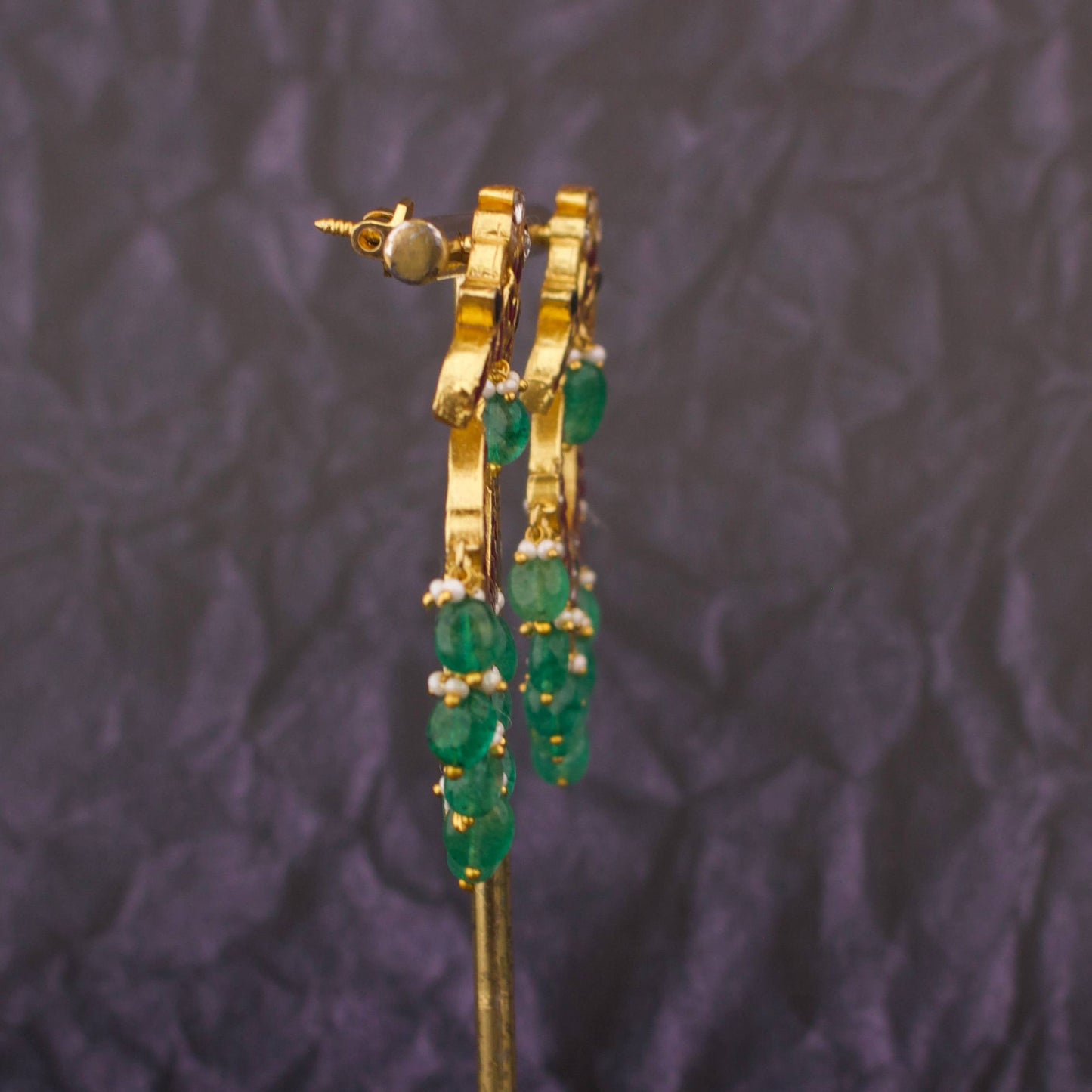 Bridal Peacock Studded Jadau Kundan Chandbali Earrings - Alternate View 1