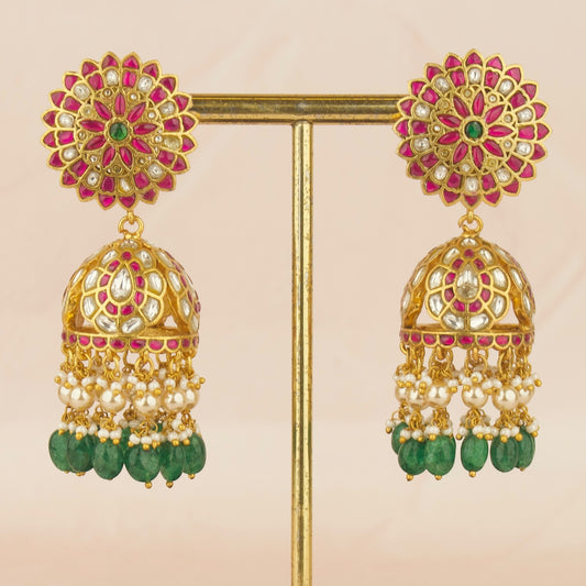 Heritage Floral Design Studded Jadau Kundan Jhumka