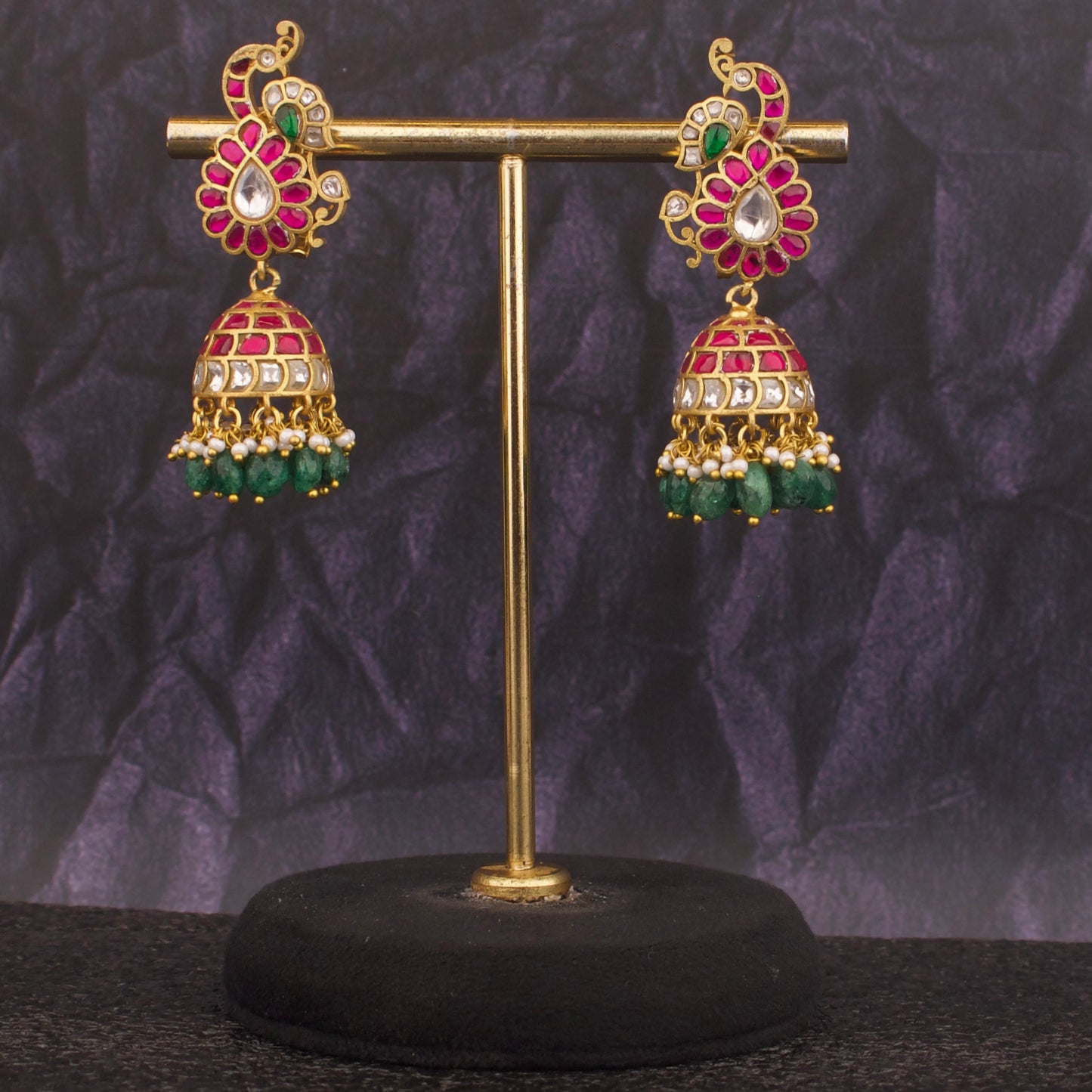 Beauteous Peacock Design Studded Jadau Kundan Jhumki