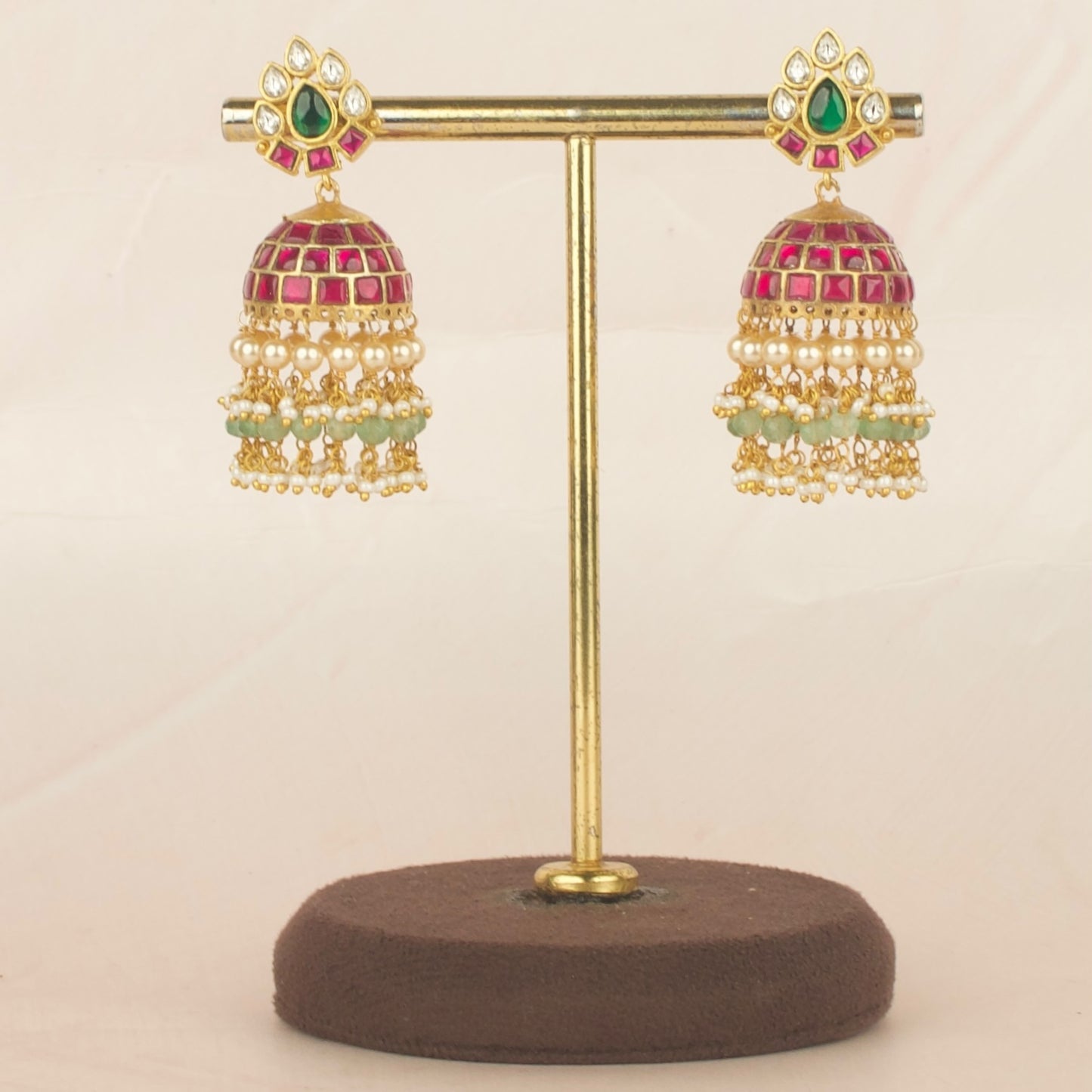 Grand Impressive Jadau Kundan Jhumki with Beads Hangings