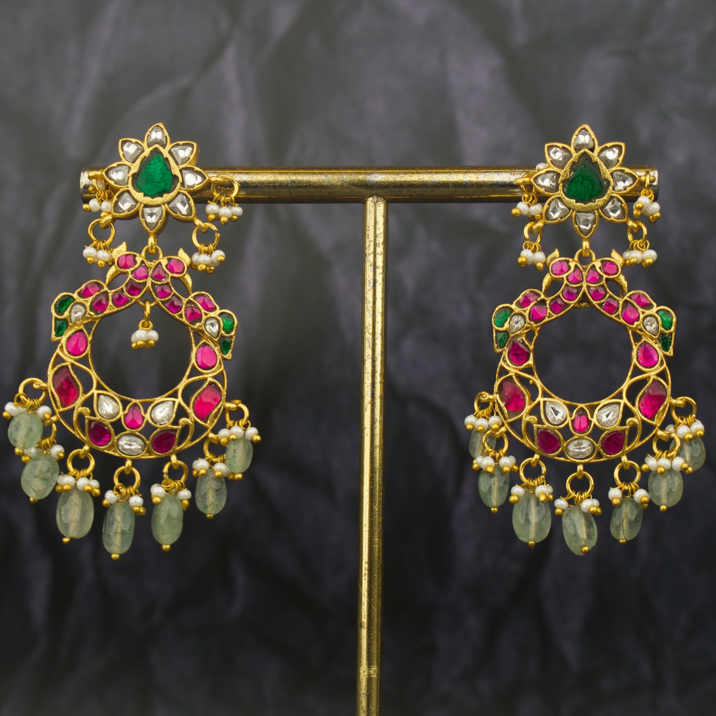 Statement Peacock Floral Design Jadau Kundan ChandBali Earrings