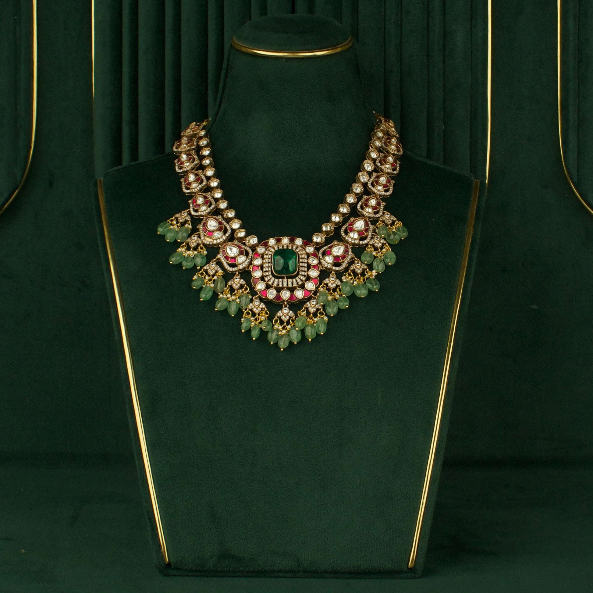Bridal Impressive Fusion Kundan & Polki Victorian Double Layered Necklace
