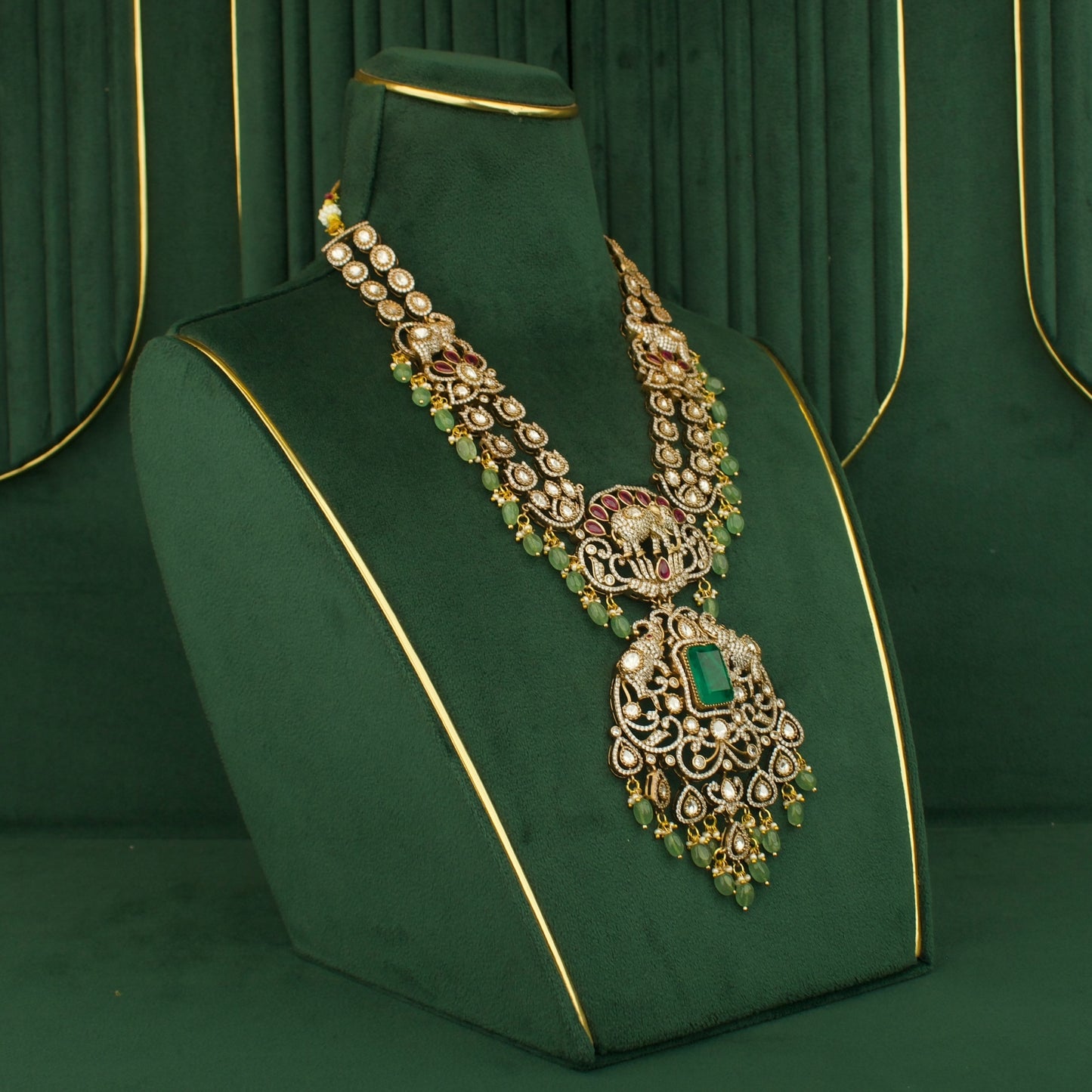 Opulent Victorian Long Haram Necklace In Elephant Motif Design