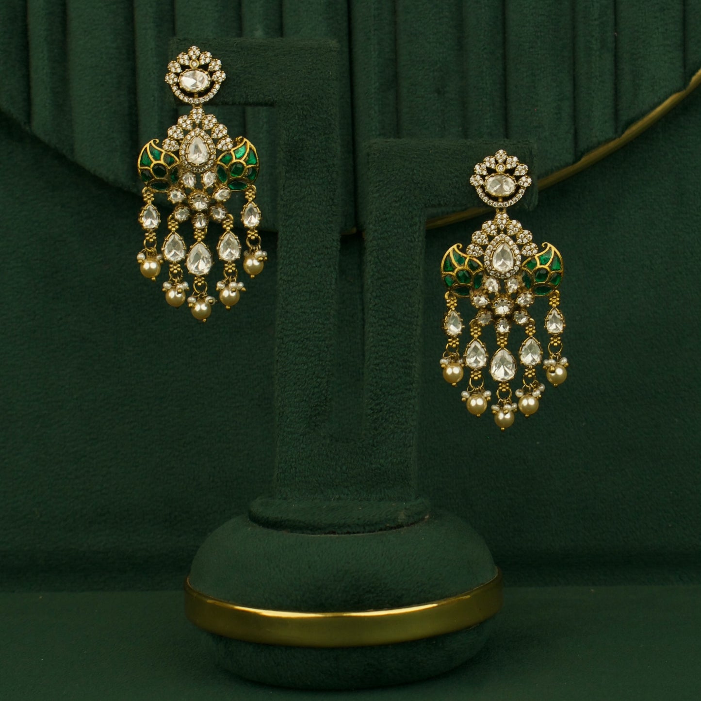 Classic Kundan Polki Hanging Style Chandbali Earrings