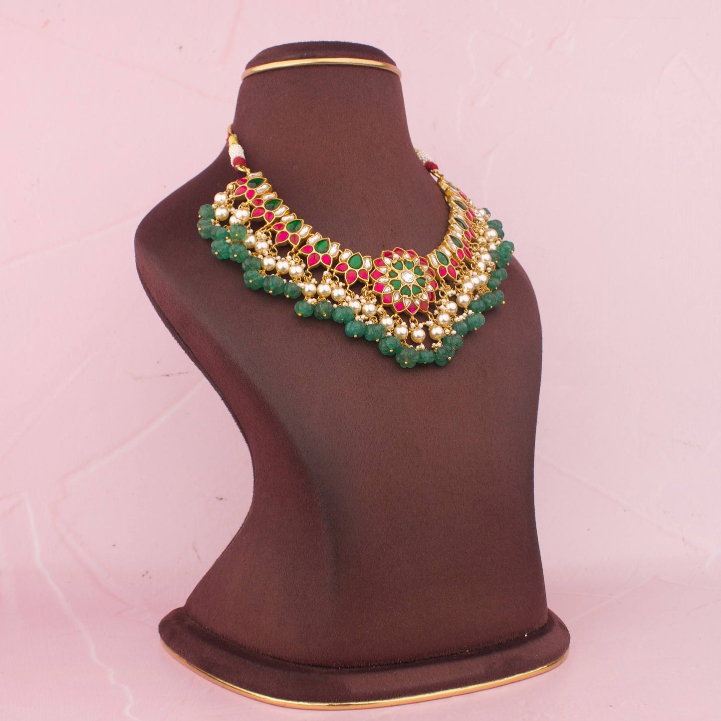Stunning Jadau Kundan Statement Necklace With Ruby Stones And Emerald Drops