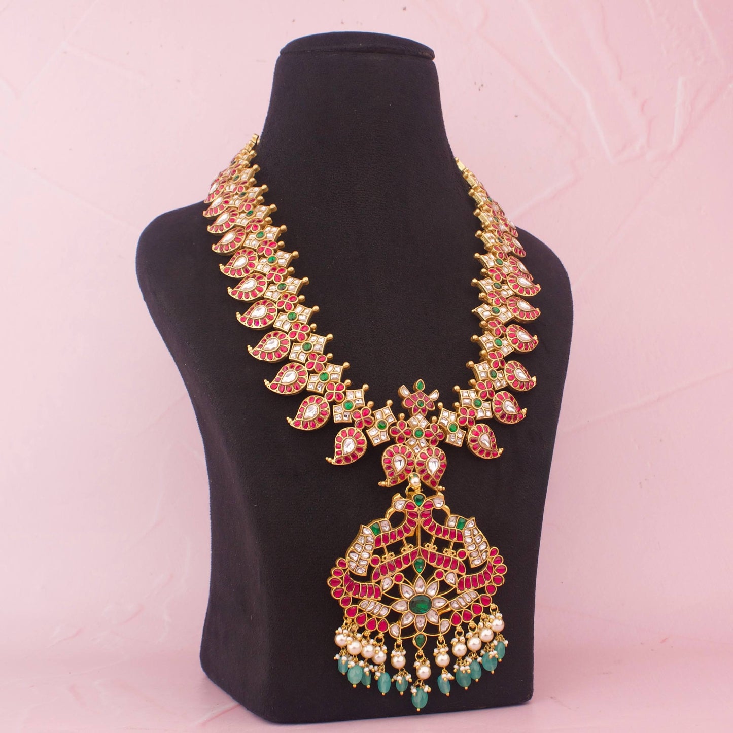 Heritage Bridal Jadau Kundan Long Haram With Mango Design And Pendant