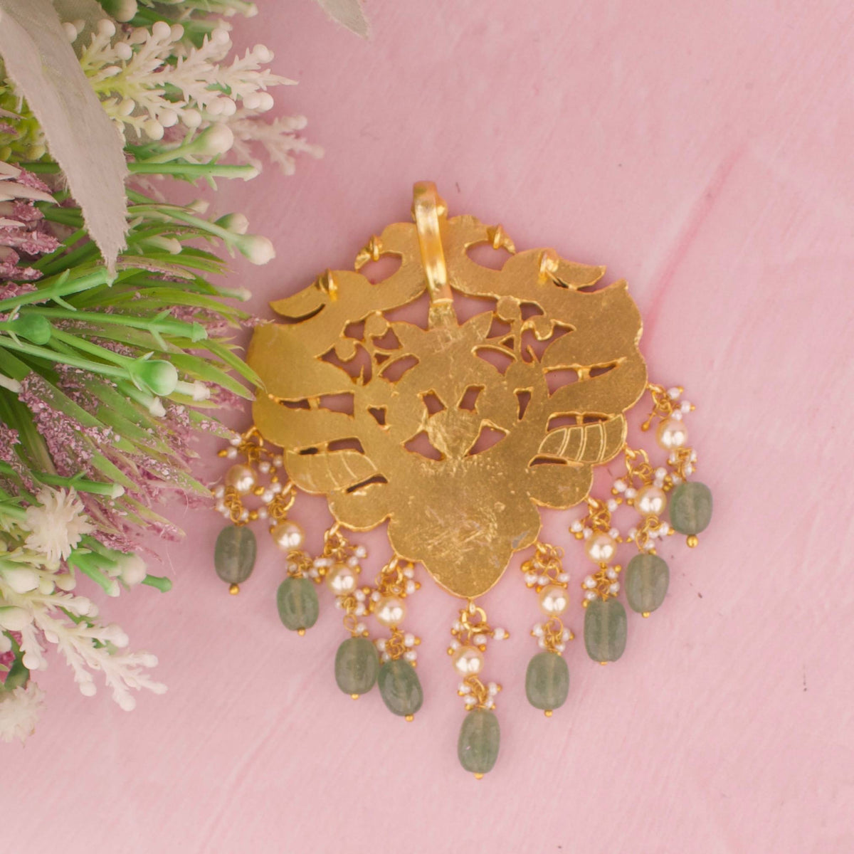 Radiant Multicolour Jadau Kundan Locket With Green Drops