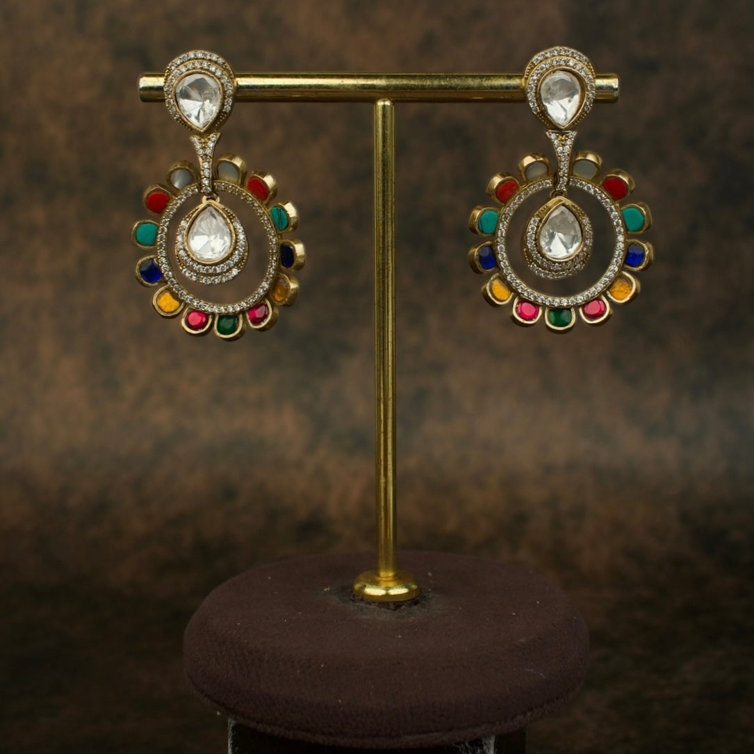 Exquisite Fusion Victorian Polki Chandbali Earrings with Kundan Stones