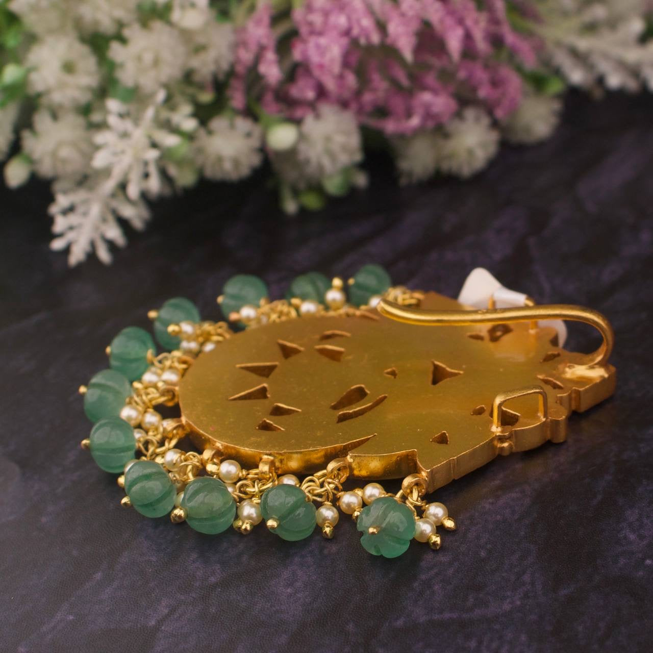 Pure 925 Silver Gold Plating Jadau Kundan Pendant With Openable Hook