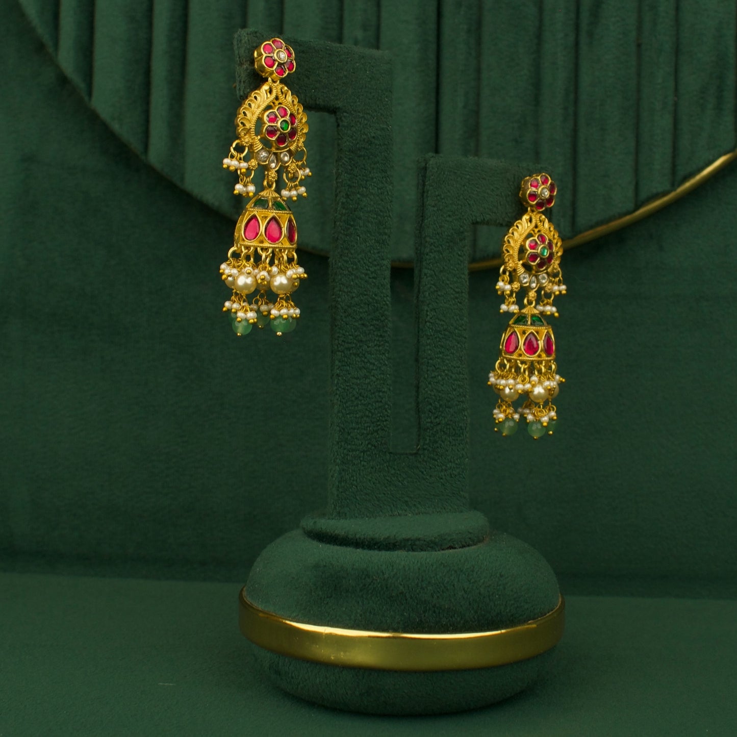 Chandbali peacock design necklace set with matching earrings, gold tone